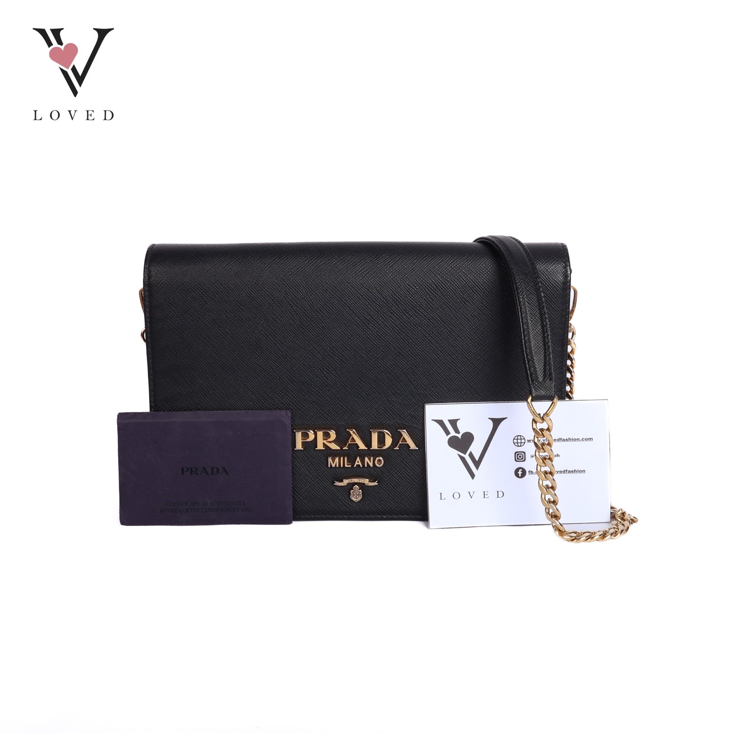 Black Leather Saffiano Lux Chain Bag