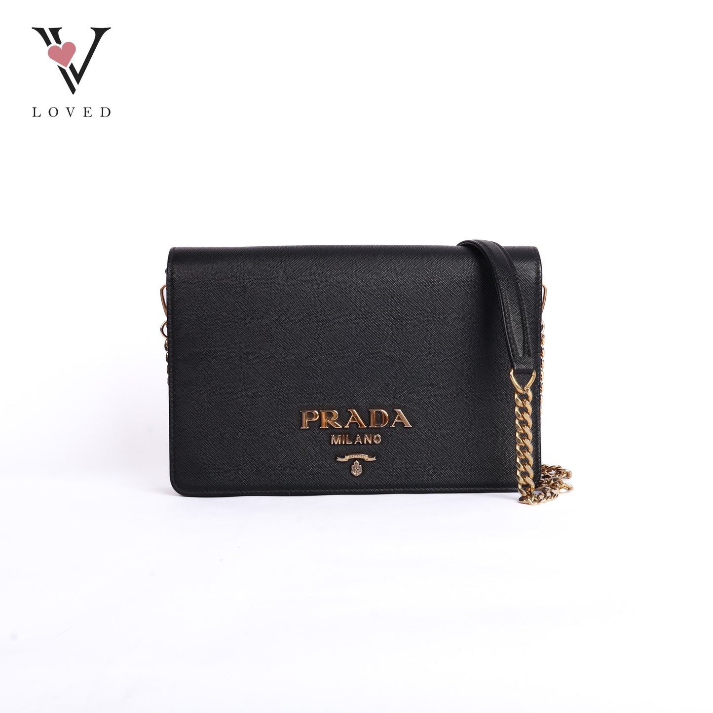 Black Leather Saffiano Lux Chain Bag