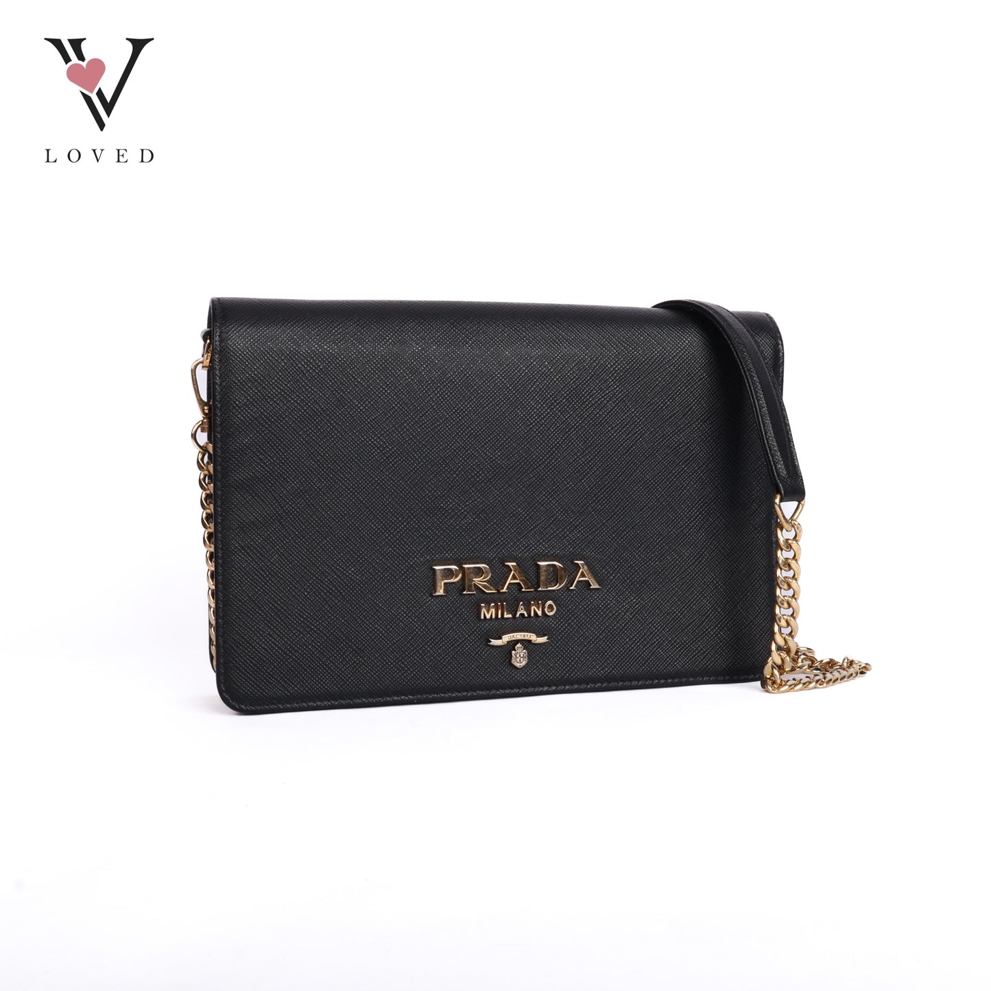 Black Leather Saffiano Lux Chain Bag