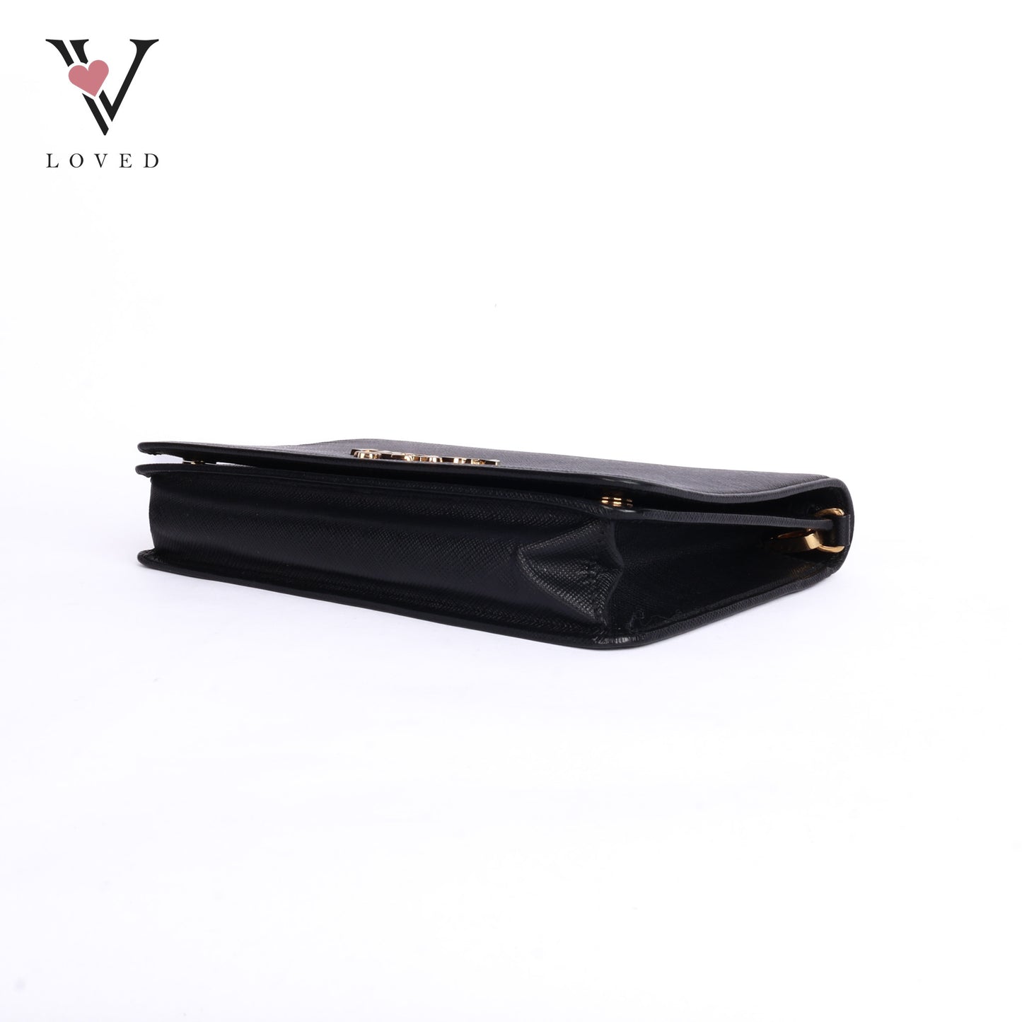 Black Leather Saffiano Lux Chain Bag