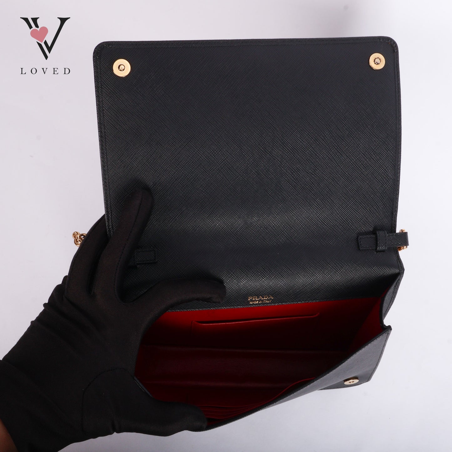 Black Leather Saffiano Lux Chain Bag