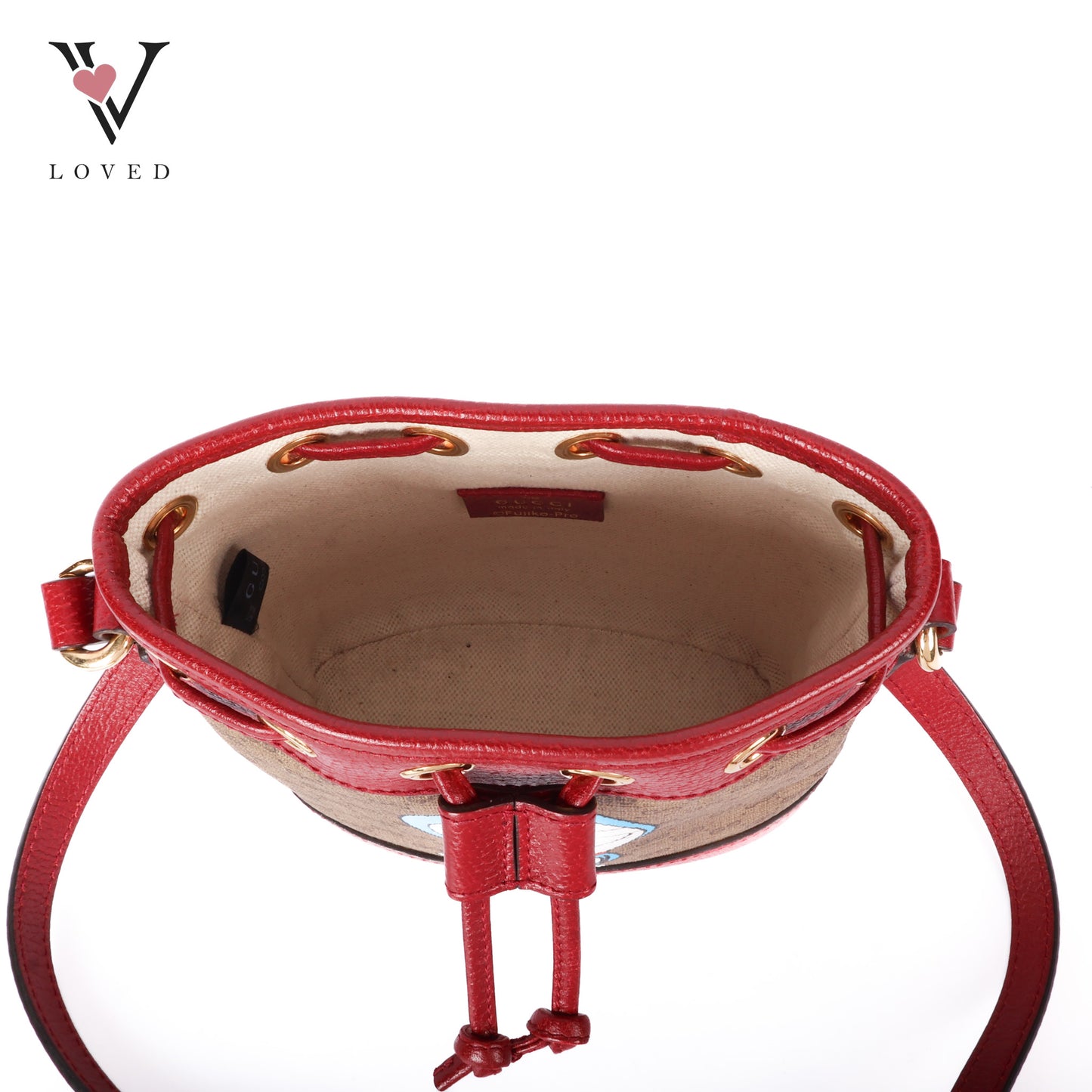Gucci x Doraemon Bucket Bag Mini in Ebony and Beige