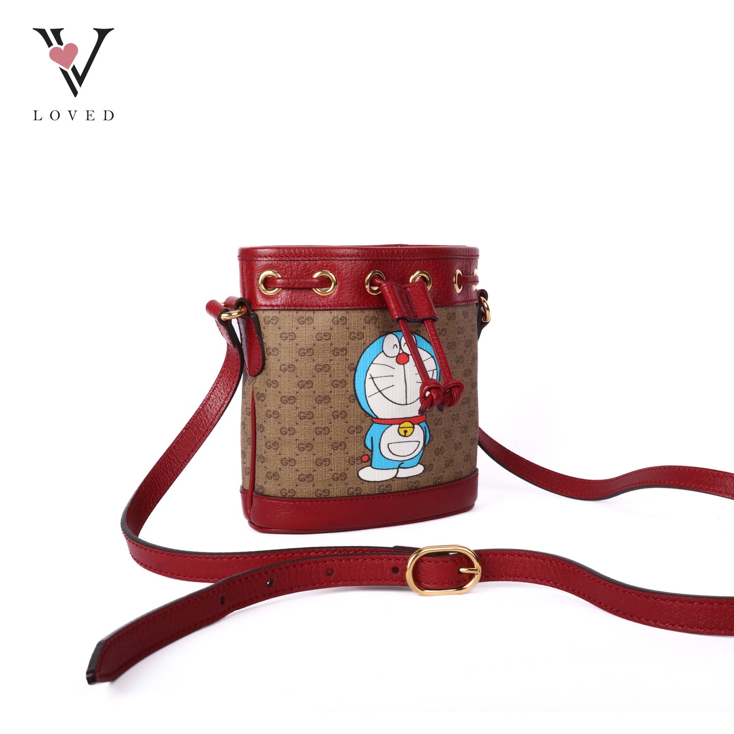 Gucci x Doraemon Bucket Bag Mini in Ebony and Beige