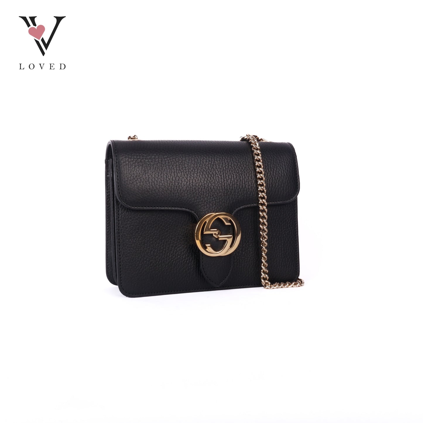 Black Leather Interlocking GG Shoulder Bag