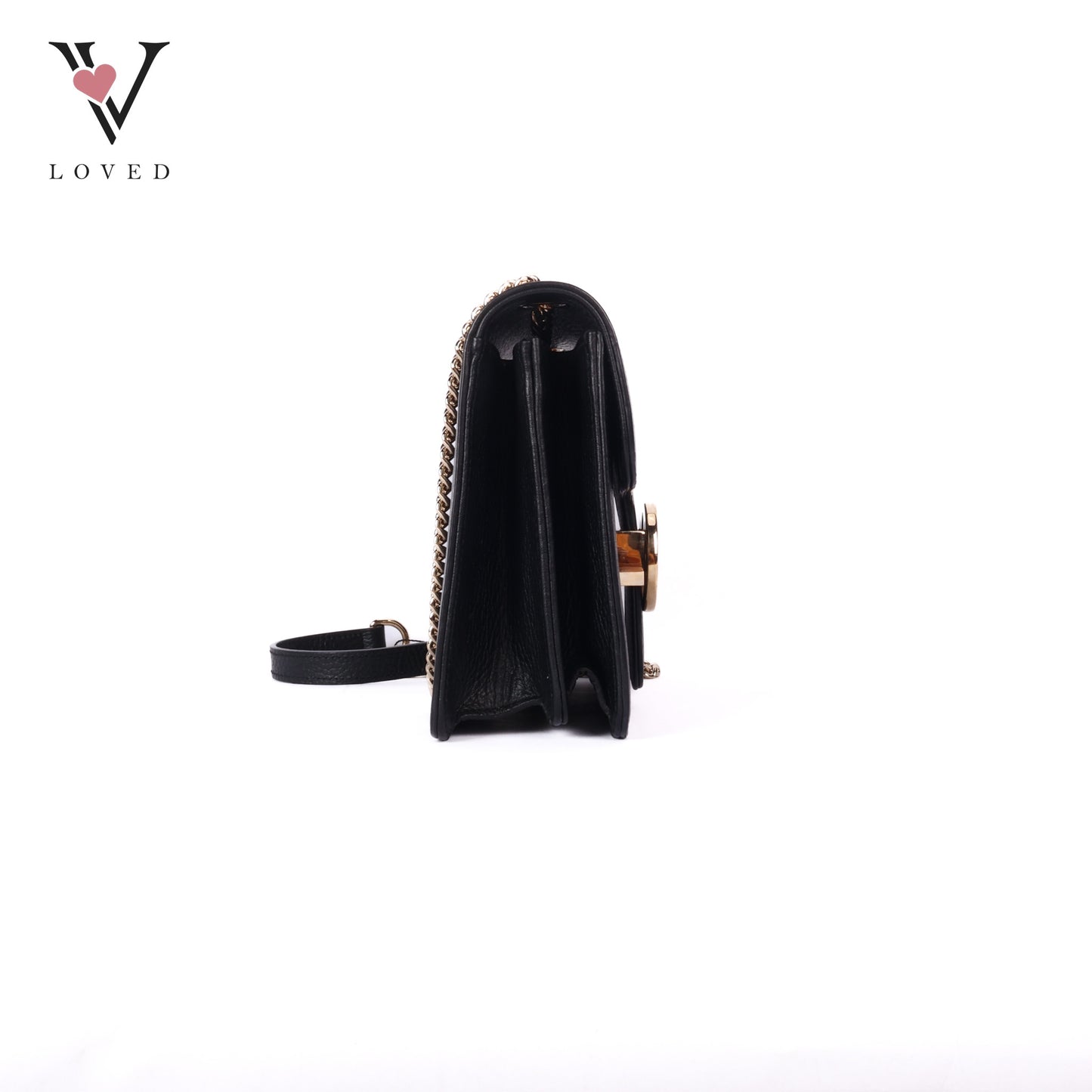 Black Leather Interlocking GG Shoulder Bag