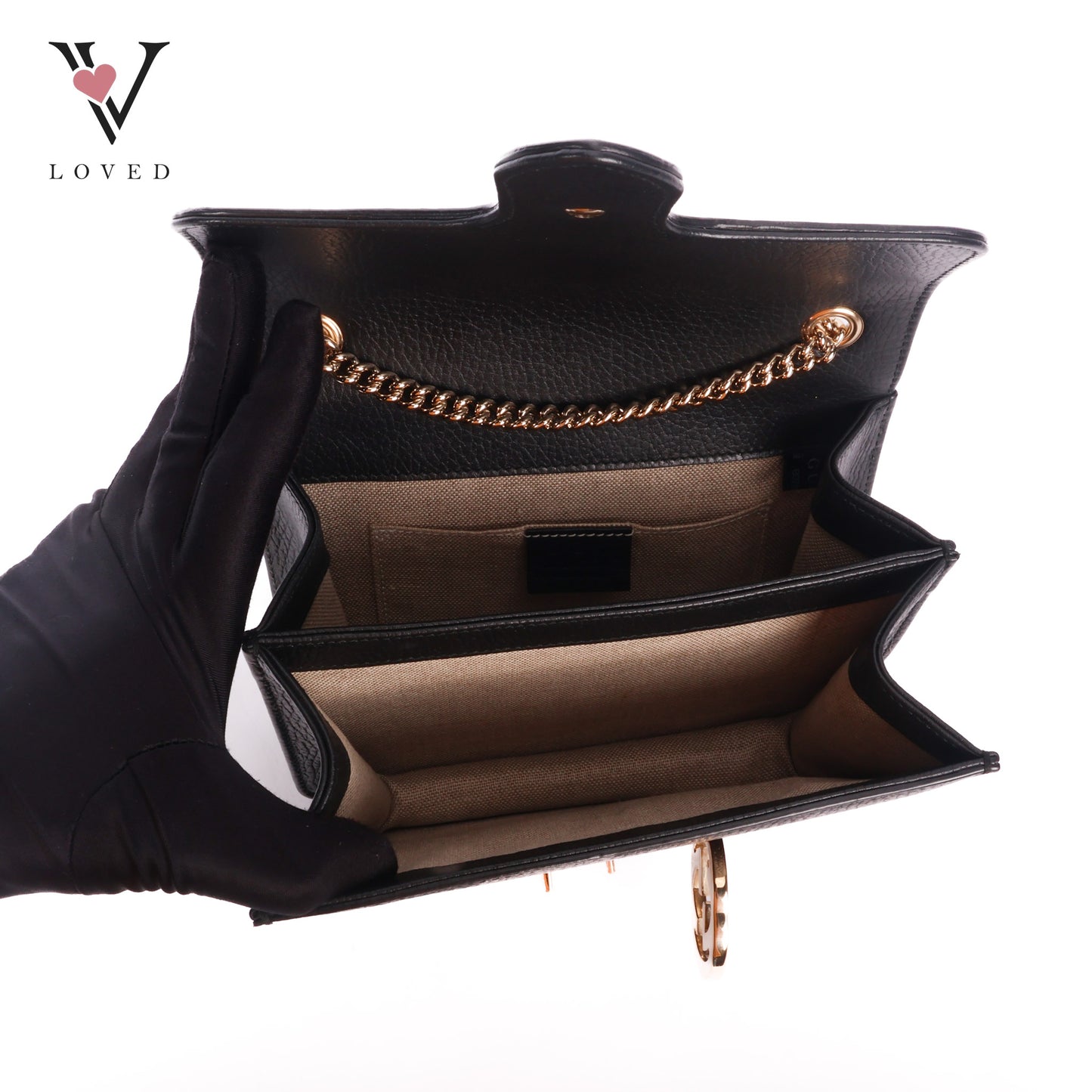 Black Leather Interlocking GG Shoulder Bag