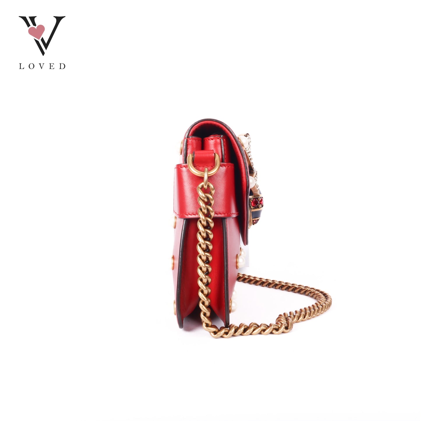 Nappa Pearl Studded Queen Margaret Broadway Shoulder In Hibiscus Red