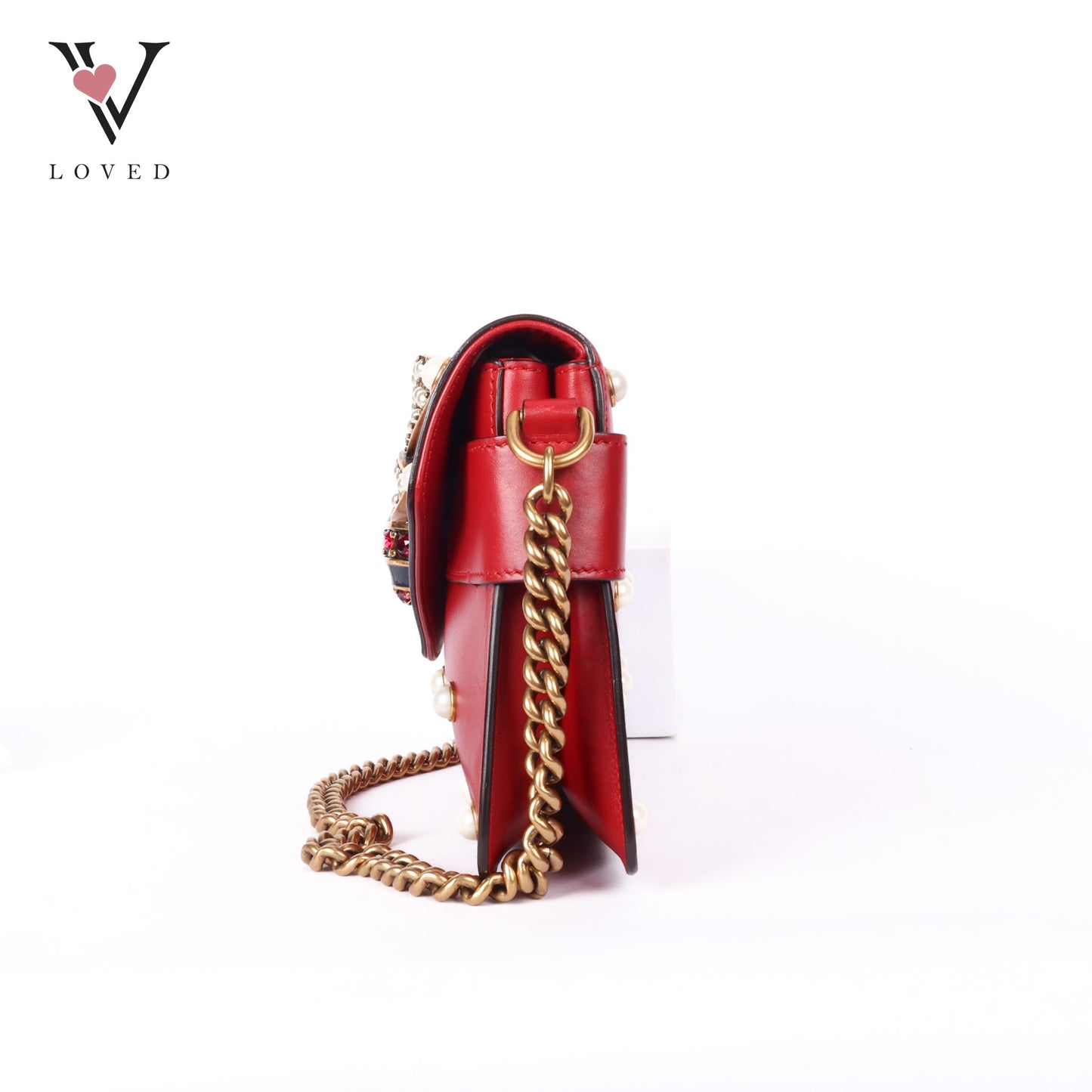 Nappa Pearl Studded Queen Margaret Broadway Shoulder In Hibiscus Red