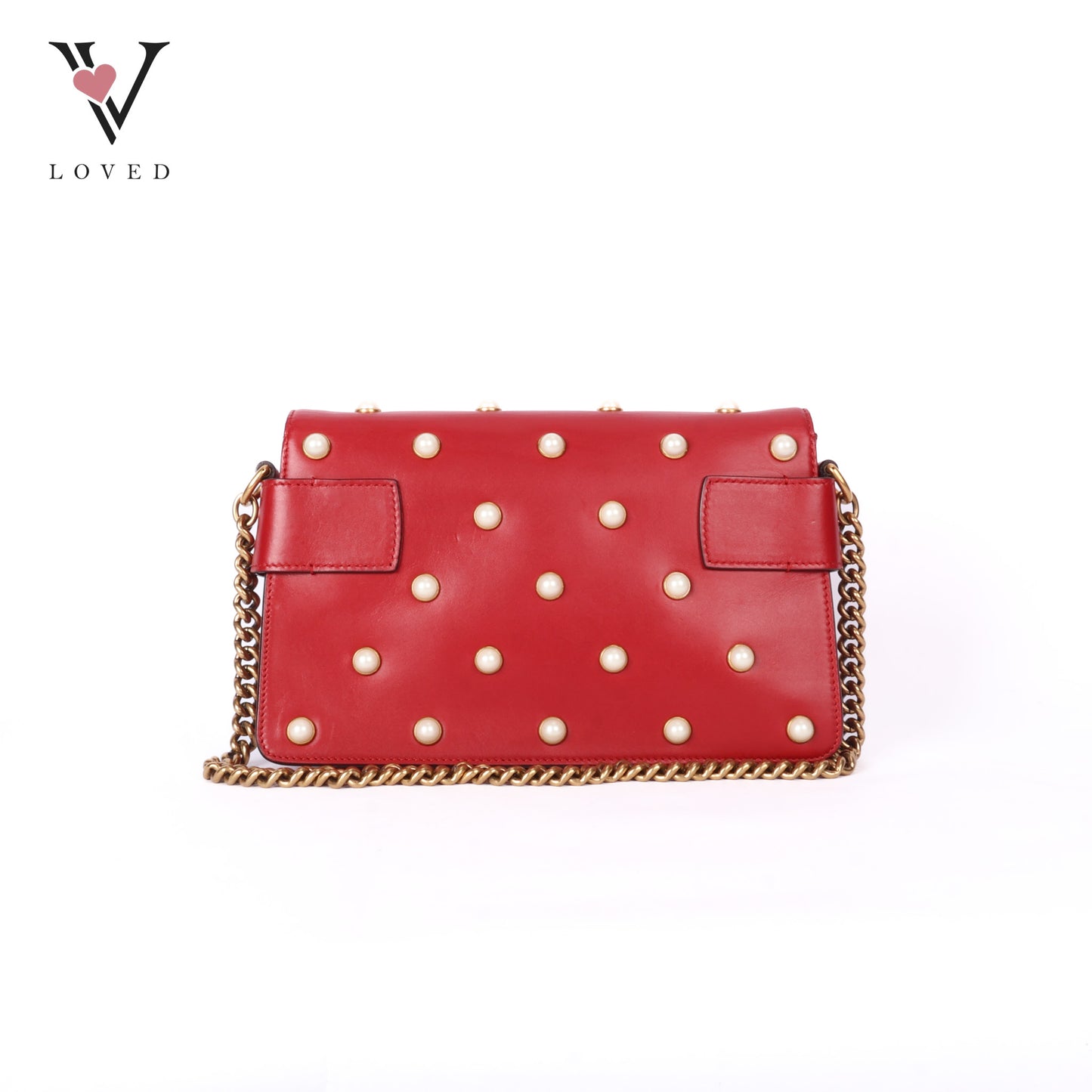 Nappa Pearl Studded Queen Margaret Broadway Shoulder In Hibiscus Red