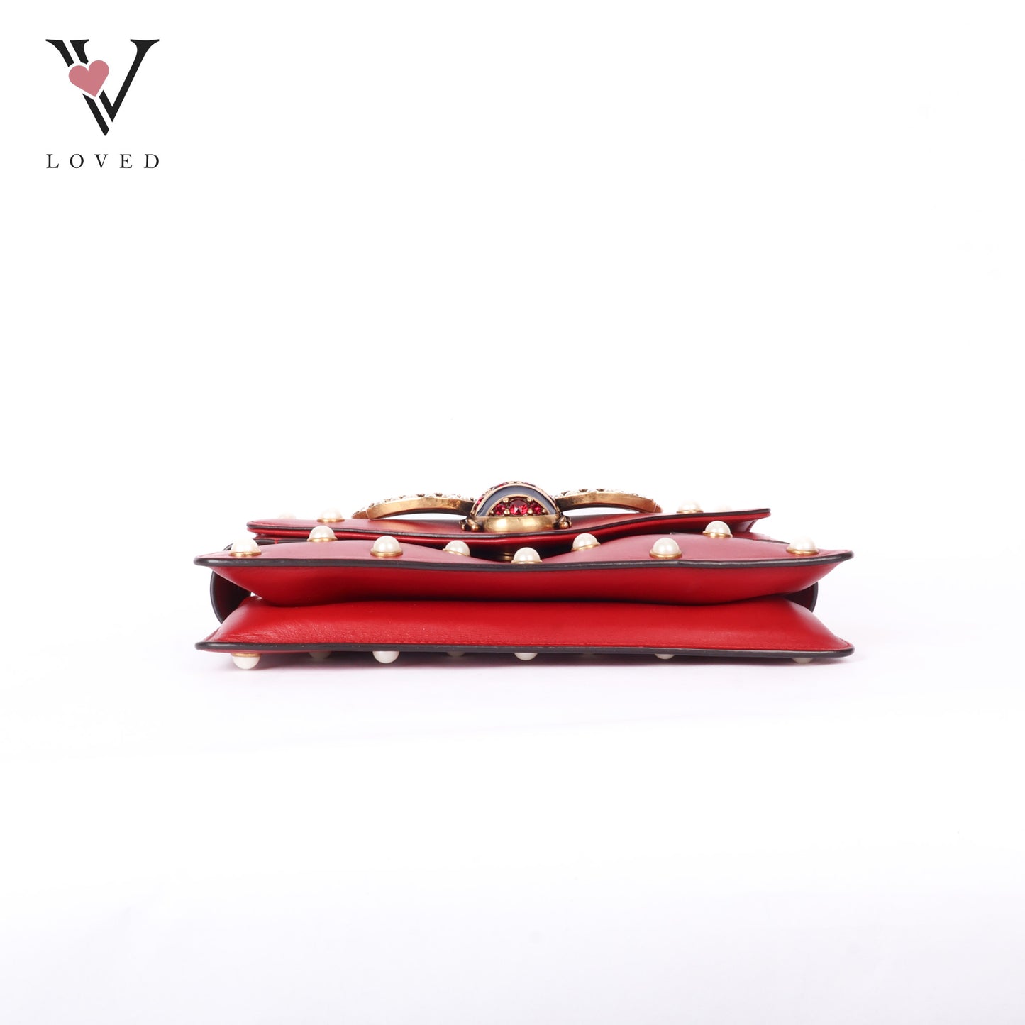 Nappa Pearl Studded Queen Margaret Broadway Shoulder In Hibiscus Red