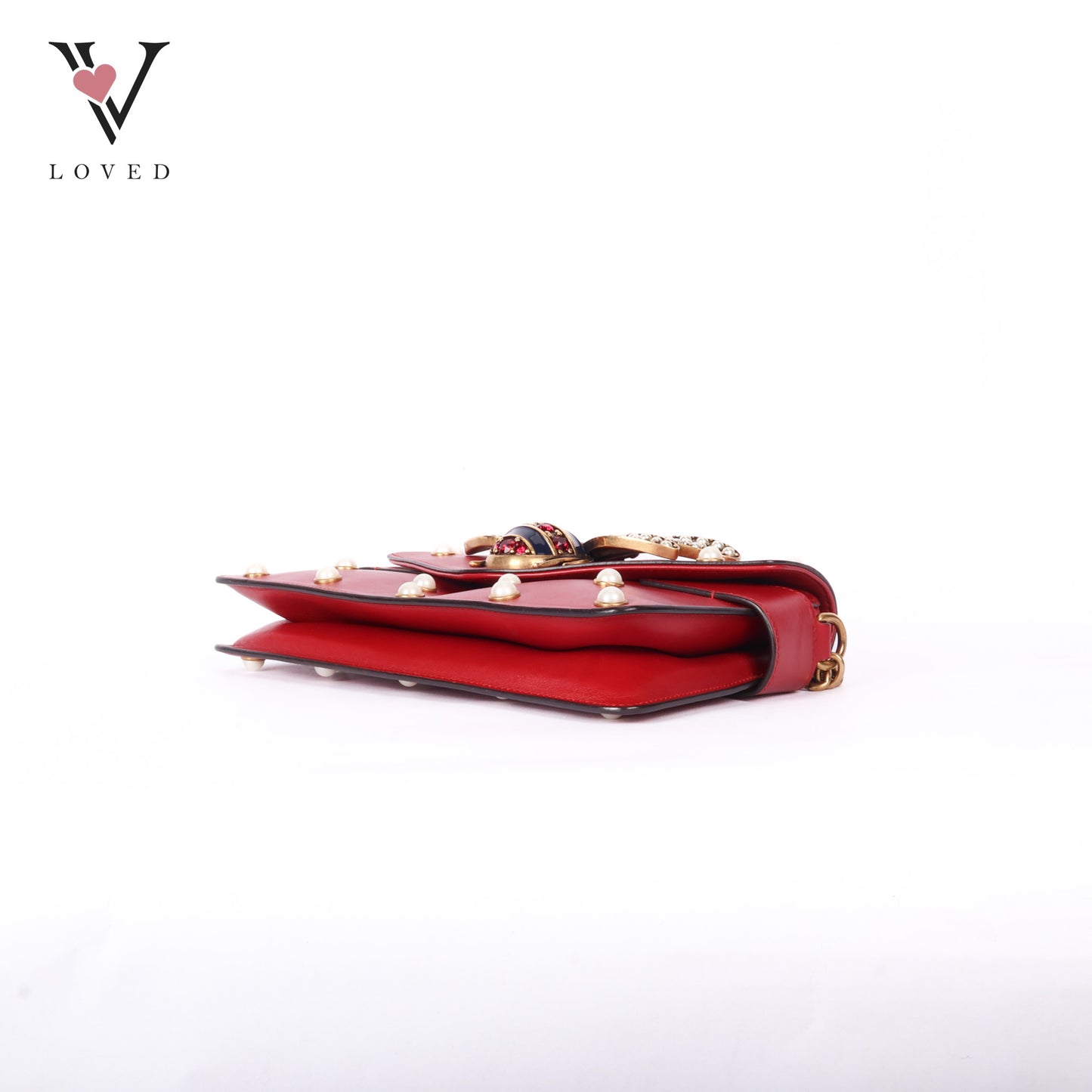 Nappa Pearl Studded Queen Margaret Broadway Shoulder In Hibiscus Red