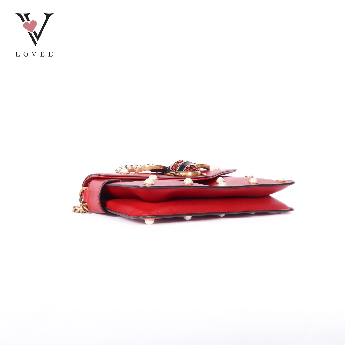 Nappa Pearl Studded Queen Margaret Broadway Shoulder In Hibiscus Red