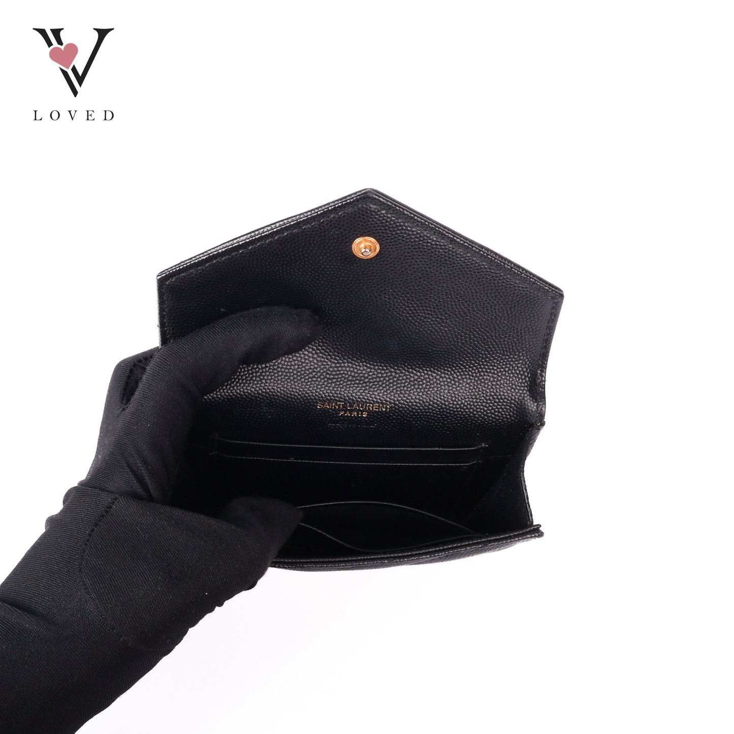 Black Grain De Poudre Cassandre Matelasse Small Envelope Wallet