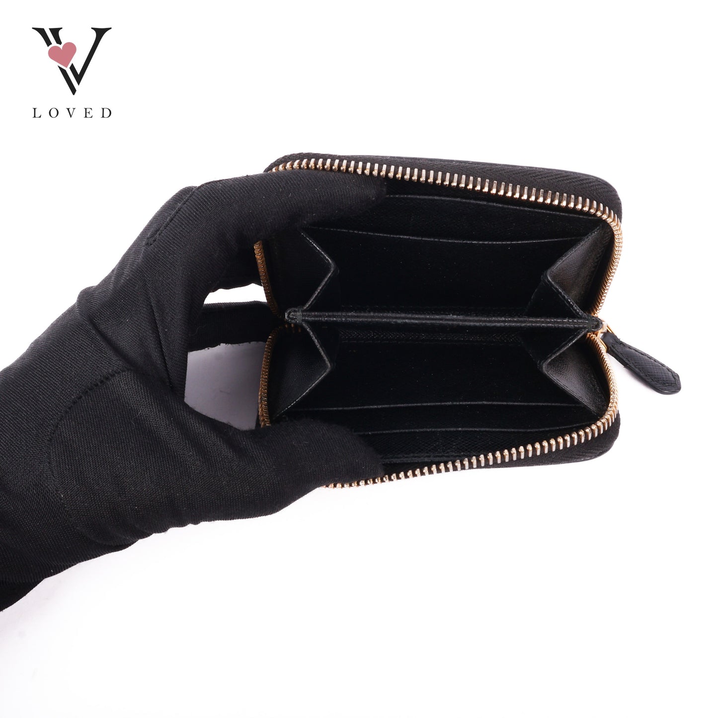 Black Saffiano Zip Around Compact Wallet