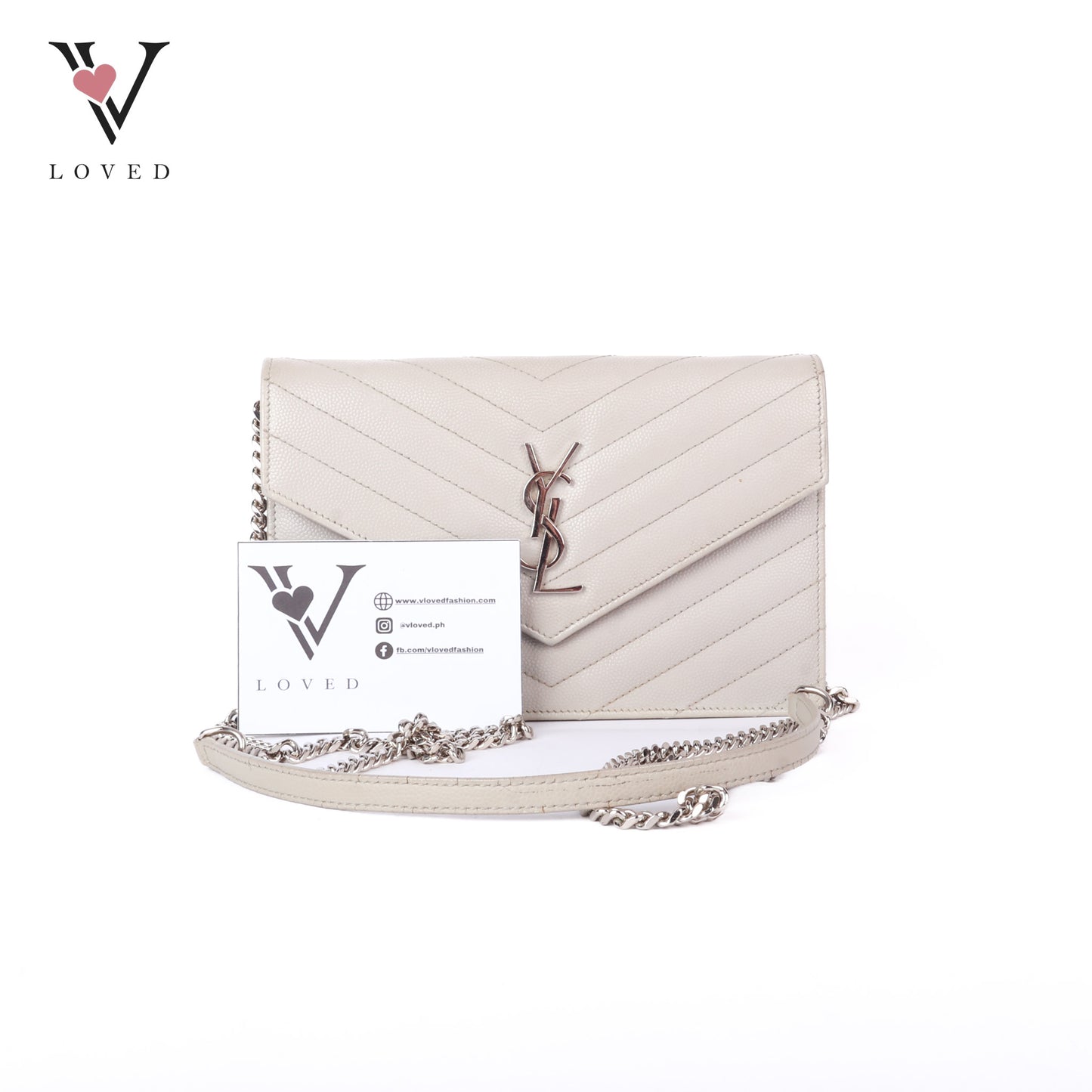 Matelasse Monogram Envelope Wallet On Chain In Grey