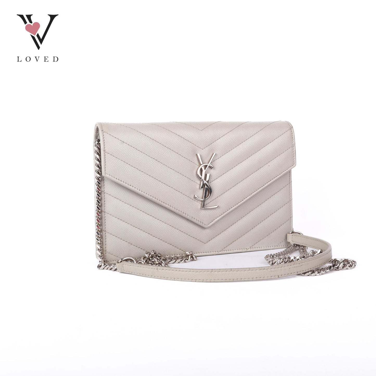 Matelasse Monogram Envelope Wallet On Chain In Grey