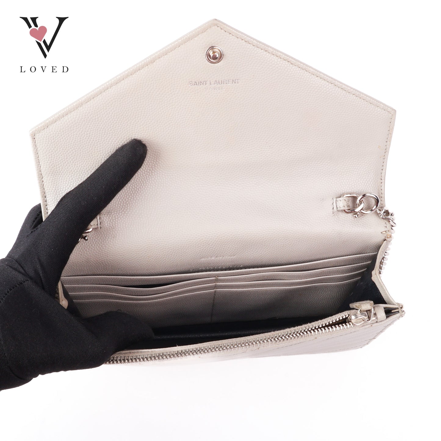 Matelasse Monogram Envelope Wallet On Chain In Grey