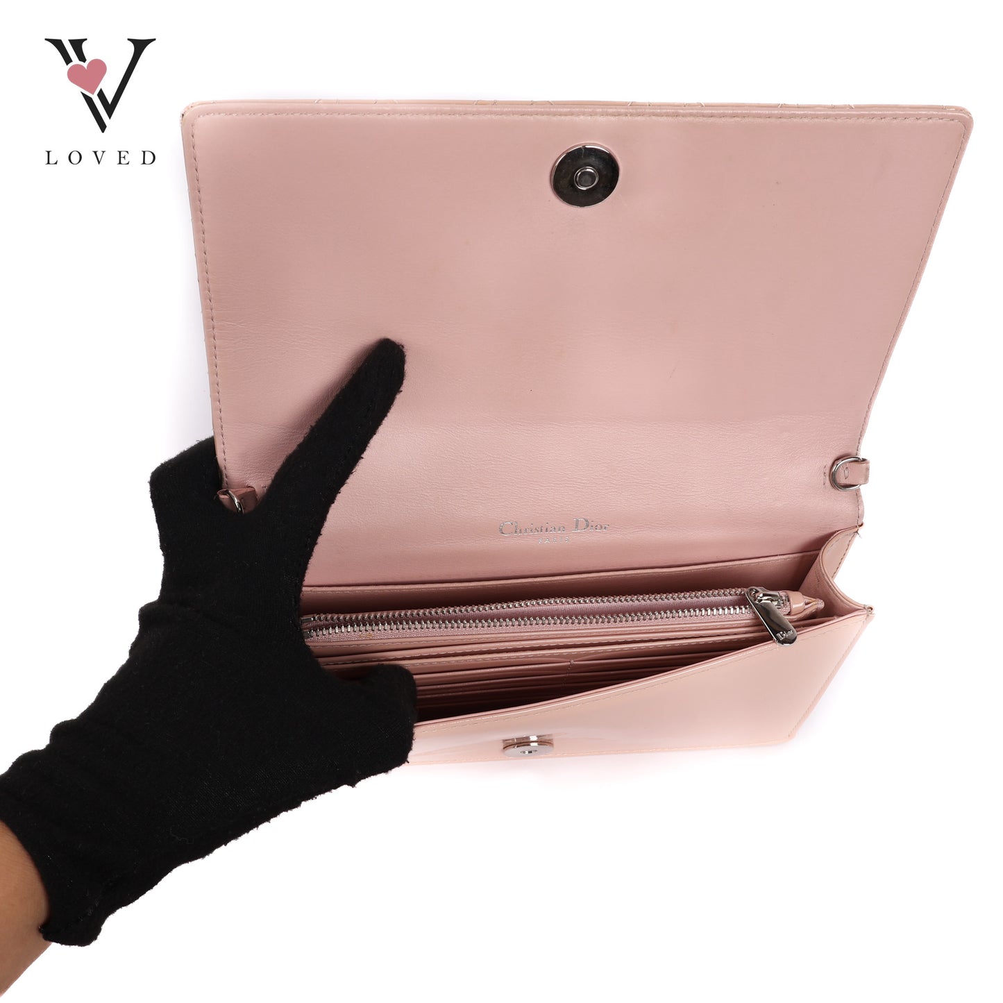 Lady Dior Rendezvous Wallet On Chain in Pink Patent Cannage Leather