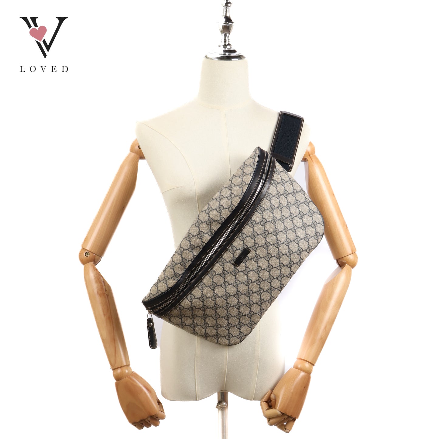 GG Supreme Body Bag In Gray Navy PVC Leather