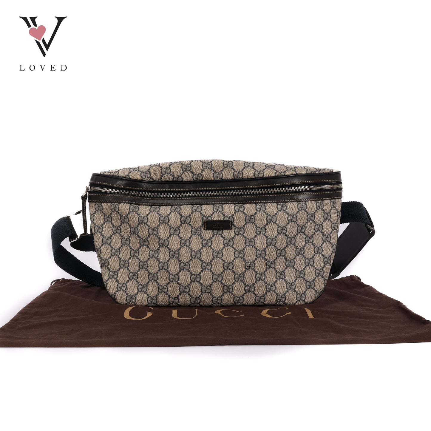 GG Supreme Body Bag In Gray Navy PVC Leather
