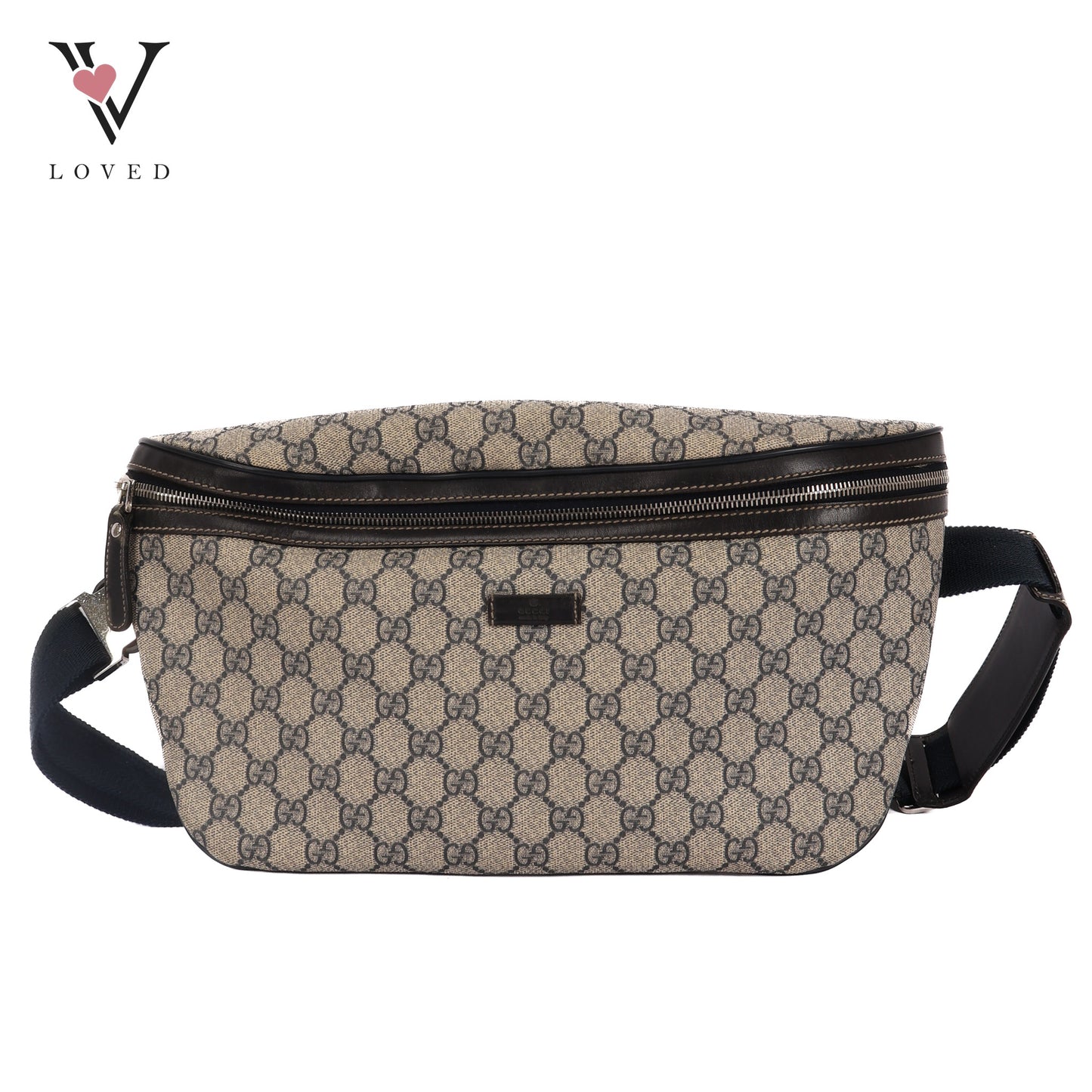 GG Supreme Body Bag In Gray Navy PVC Leather