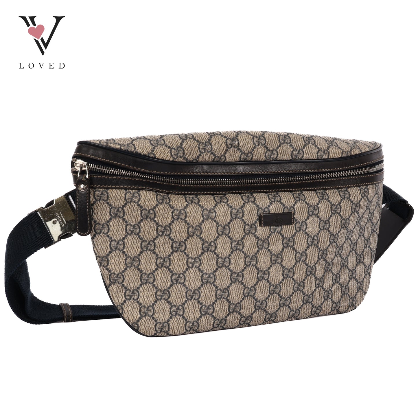 GG Supreme Body Bag In Gray Navy PVC Leather