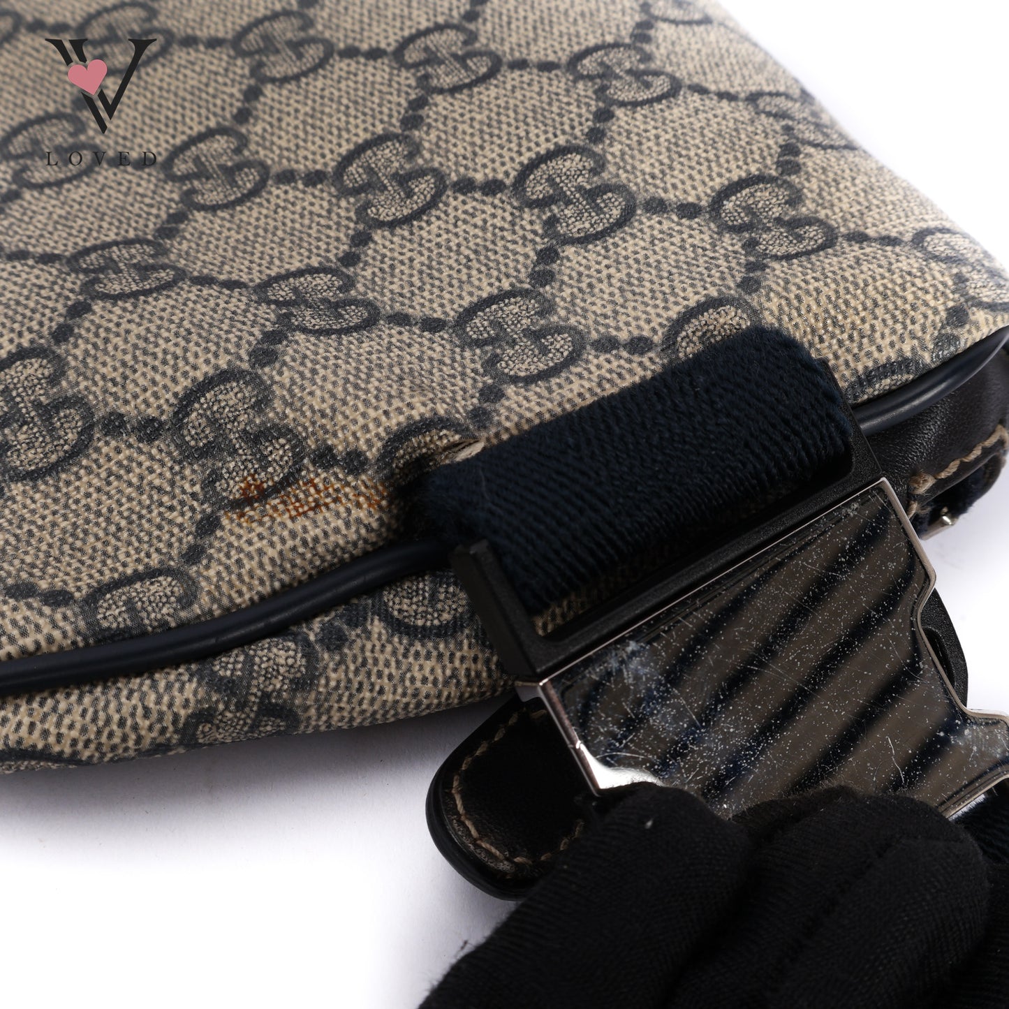 GG Supreme Body Bag In Gray Navy PVC Leather