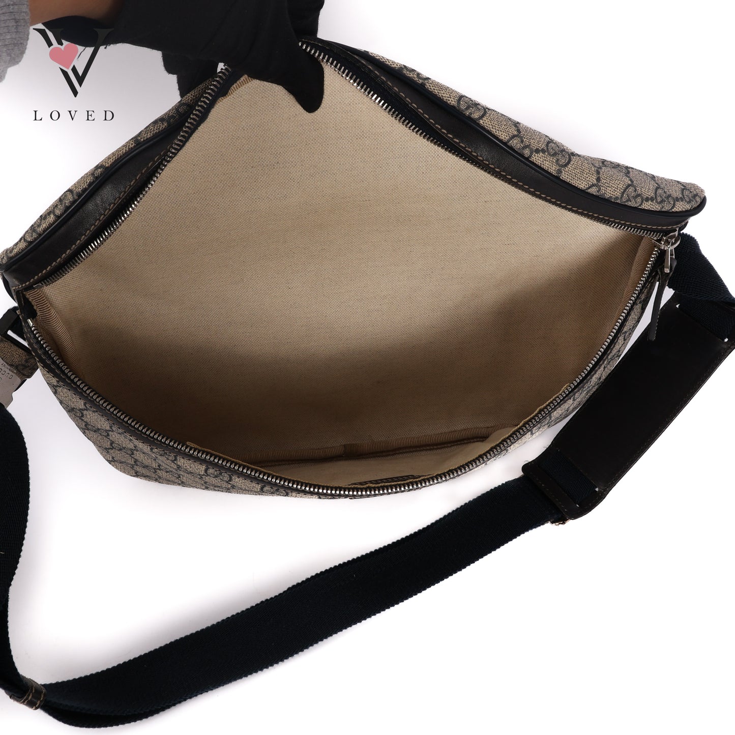 GG Supreme Body Bag In Gray Navy PVC Leather