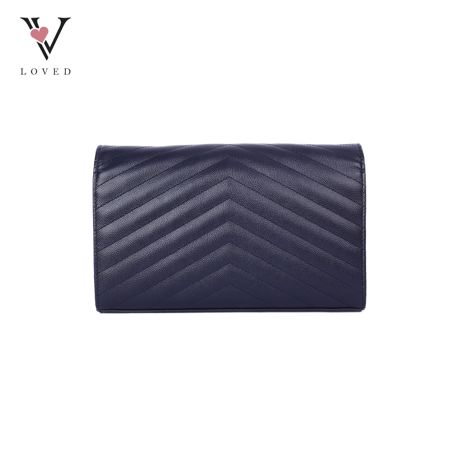 Dark Blue Cassandre Envelope Chain Wallet In Grain De Poudre Leather