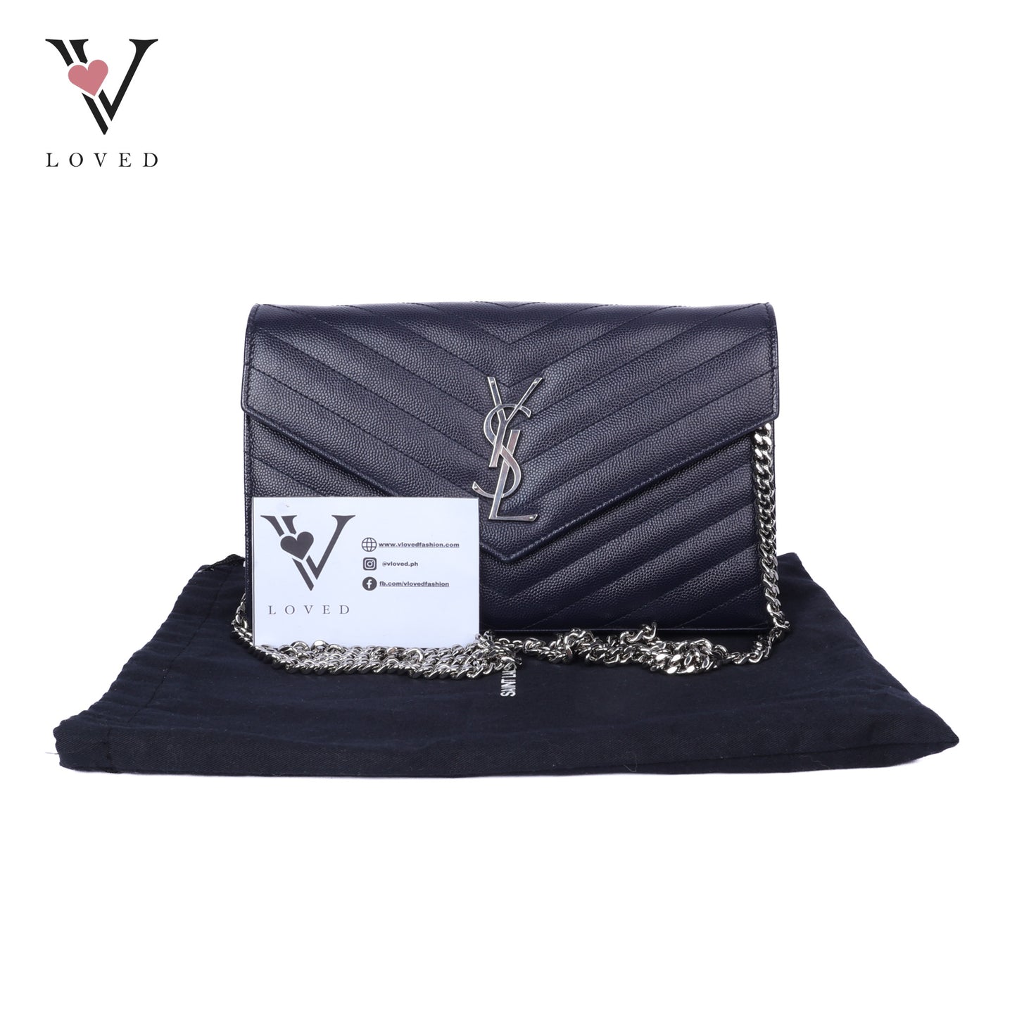 Dark Blue Cassandre Envelope Chain Wallet In Grain De Poudre Leather