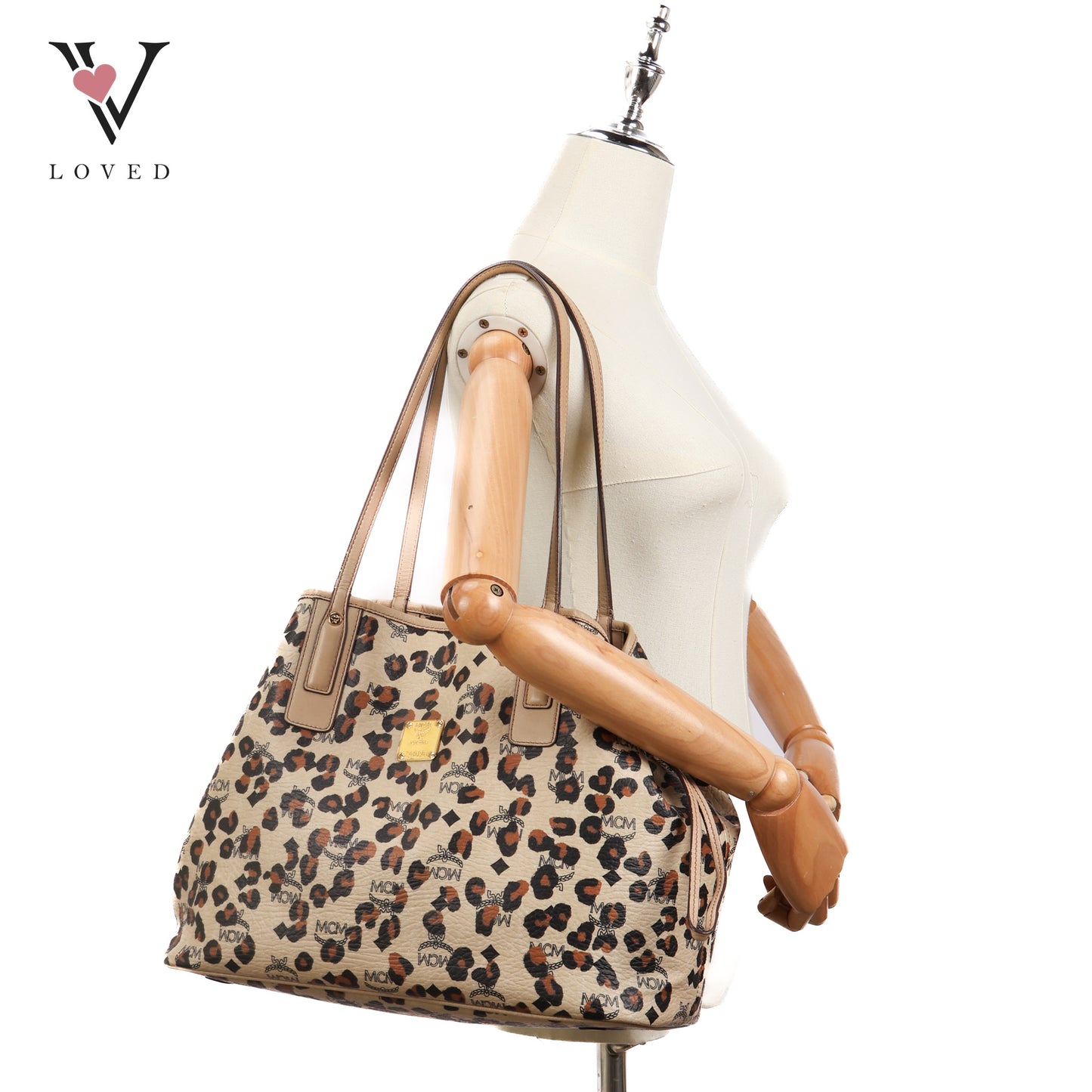 Visetos Leopard Print Leather Tote Bag