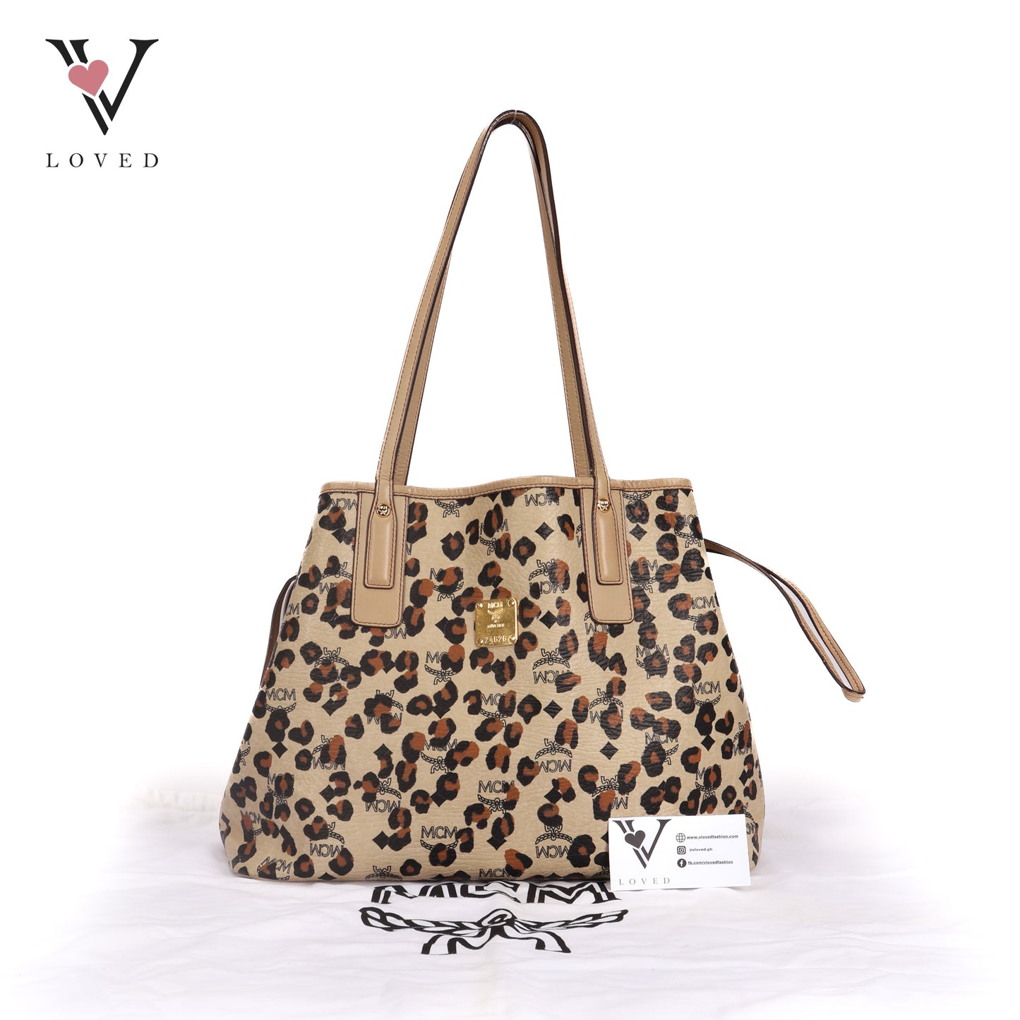 Visetos Leopard Print Leather Tote Bag