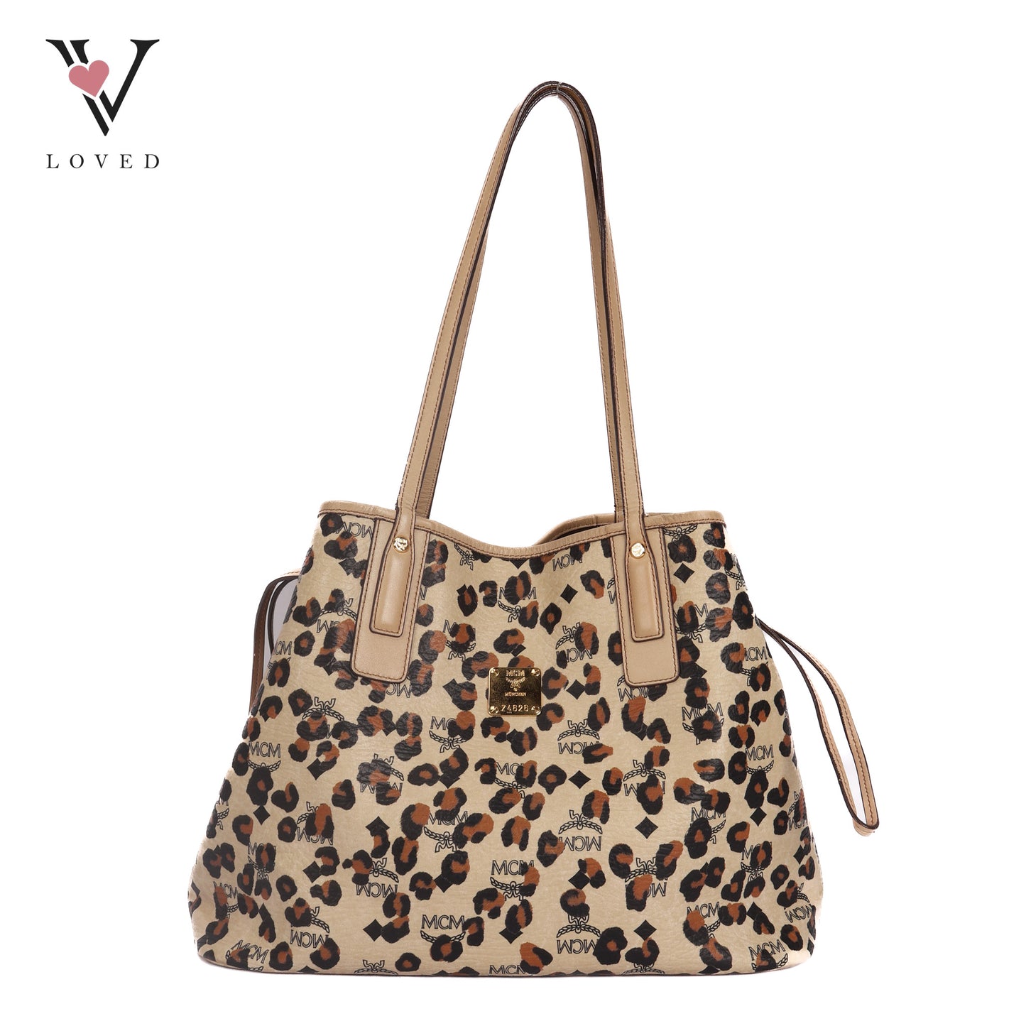 Visetos Leopard Print Leather Tote Bag