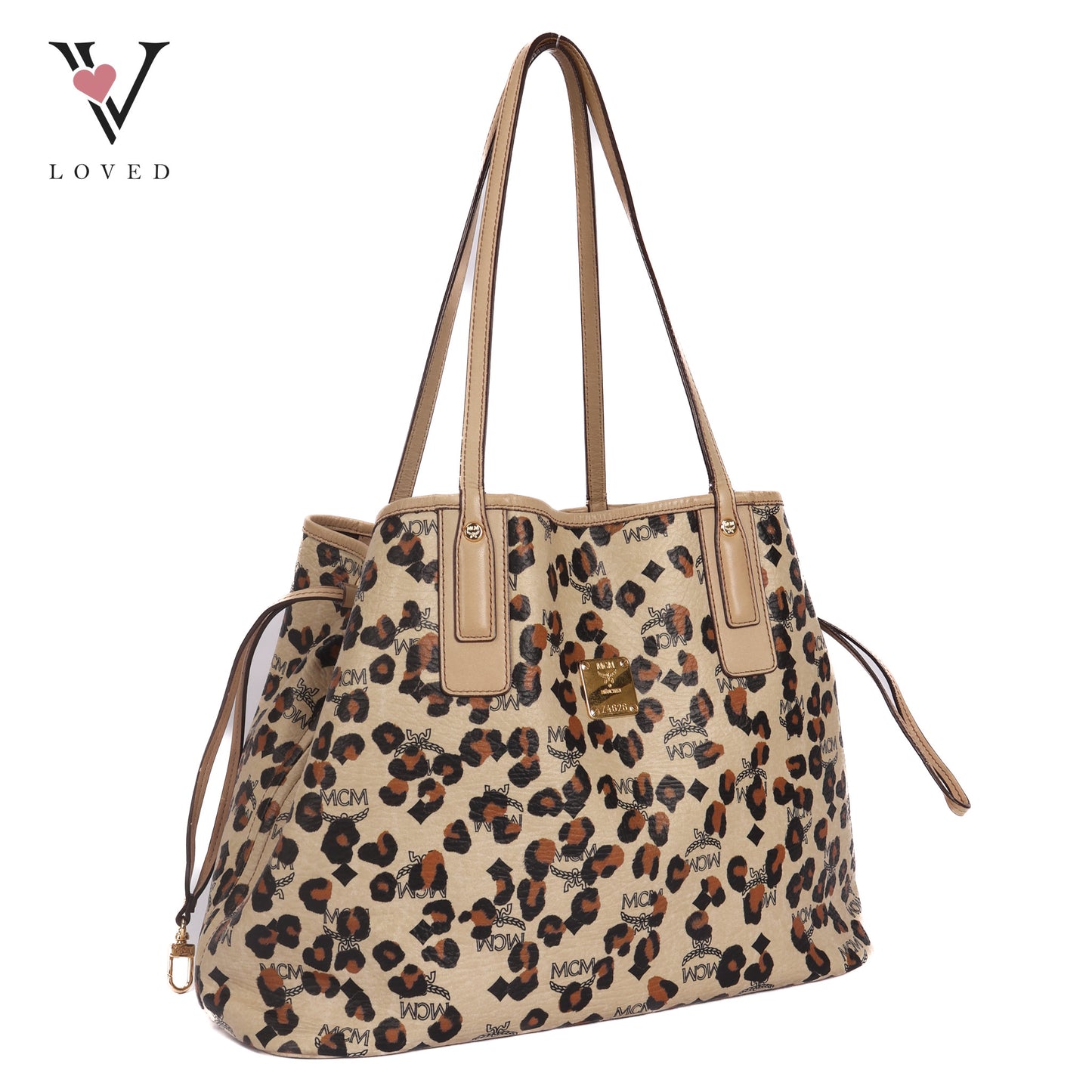 Visetos Leopard Print Leather Tote Bag