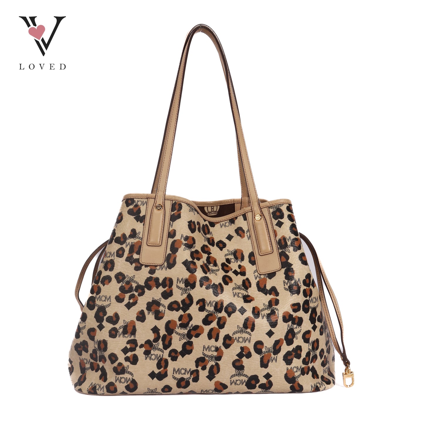 Visetos Leopard Print Leather Tote Bag