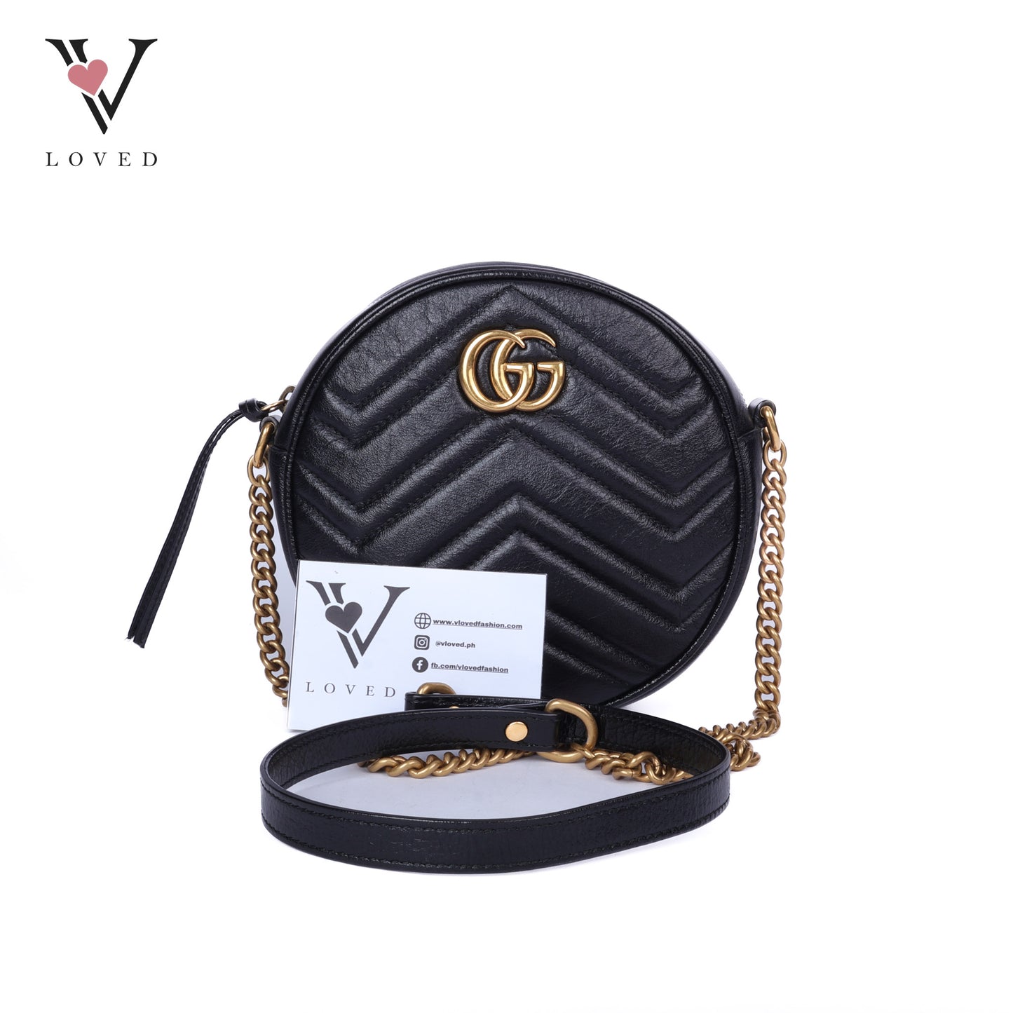Black Matelasse GG Marmont Round Shoulder Bag