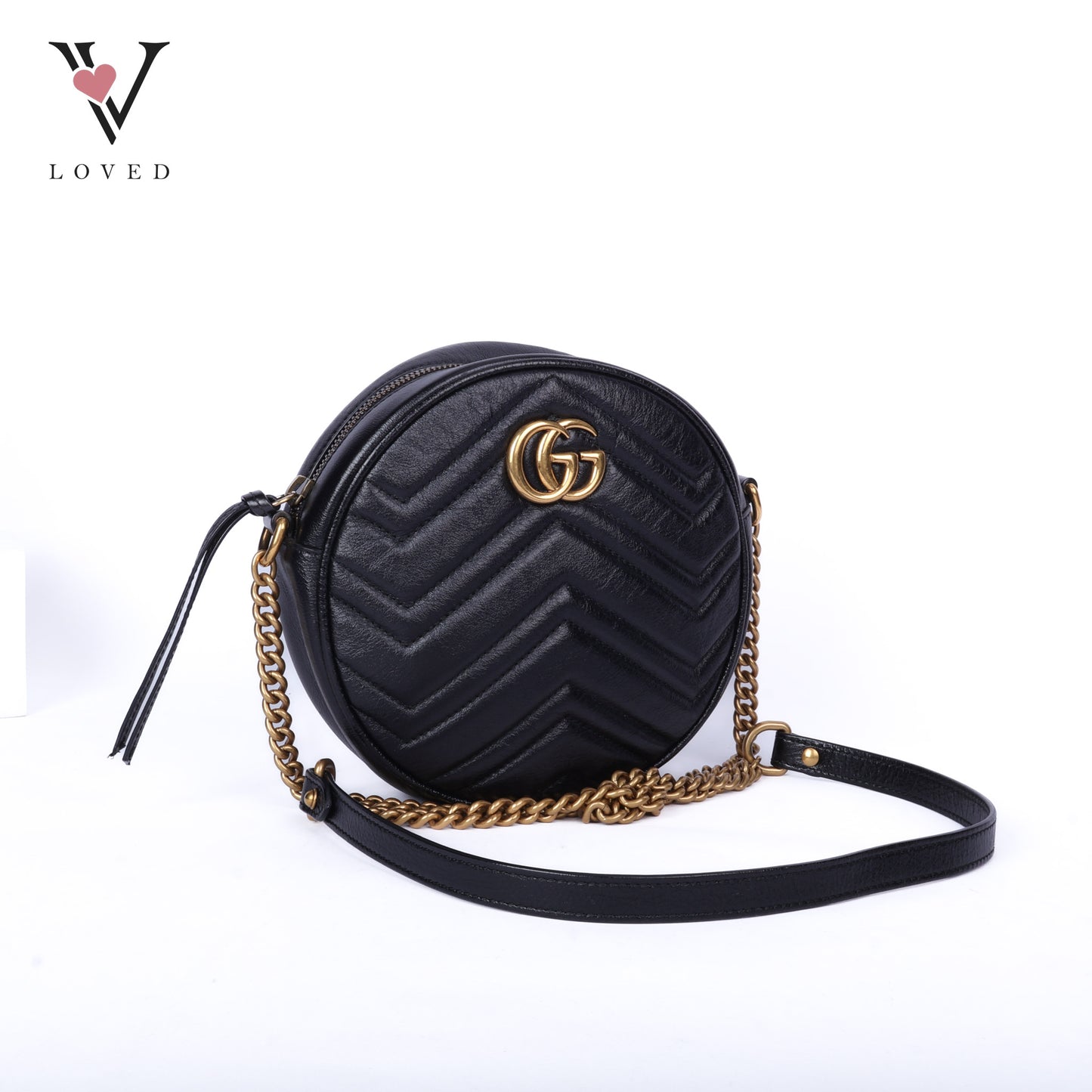 Black Matelasse GG Marmont Round Shoulder Bag