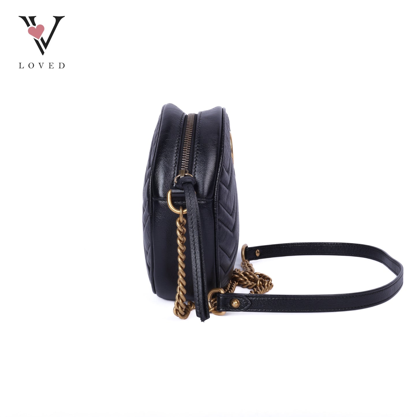 Black Matelasse GG Marmont Round Shoulder Bag