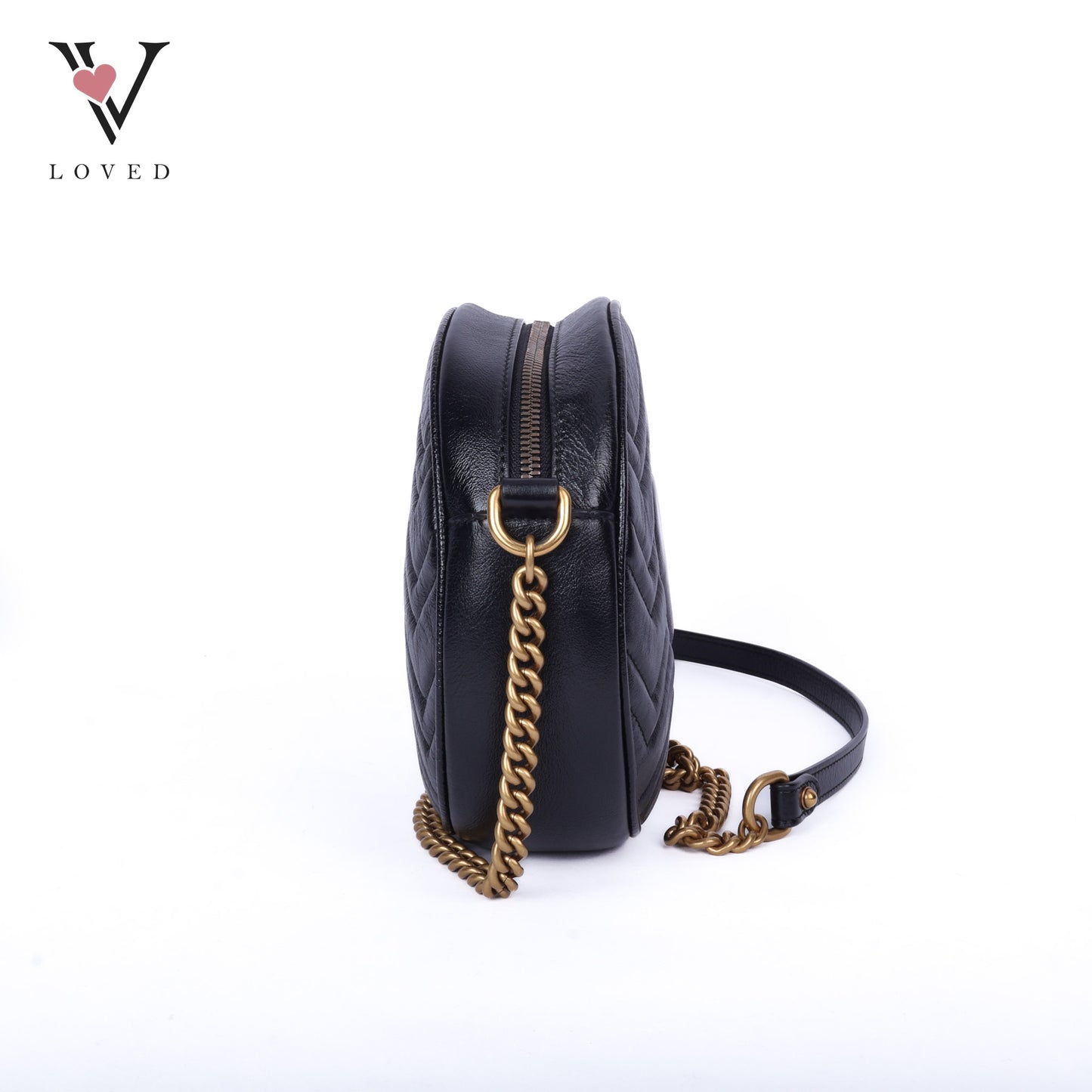 Black Matelasse GG Marmont Round Shoulder Bag