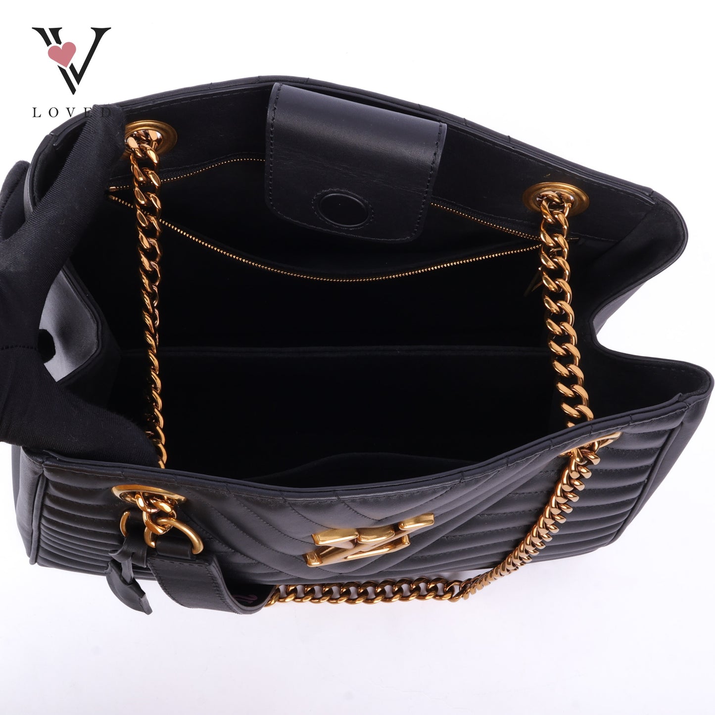 Noir Calf Leather New Wave Chain Tote Bag