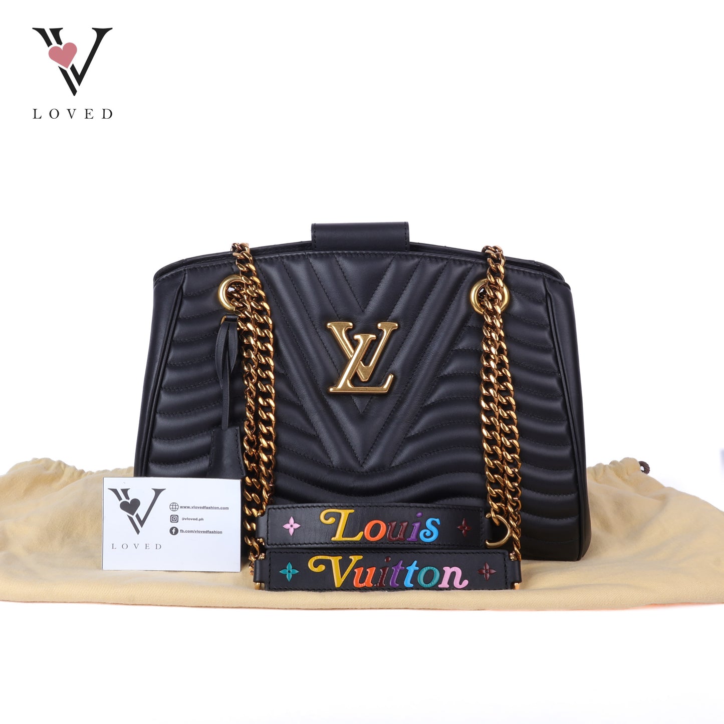 Noir Calf Leather New Wave Chain Tote Bag
