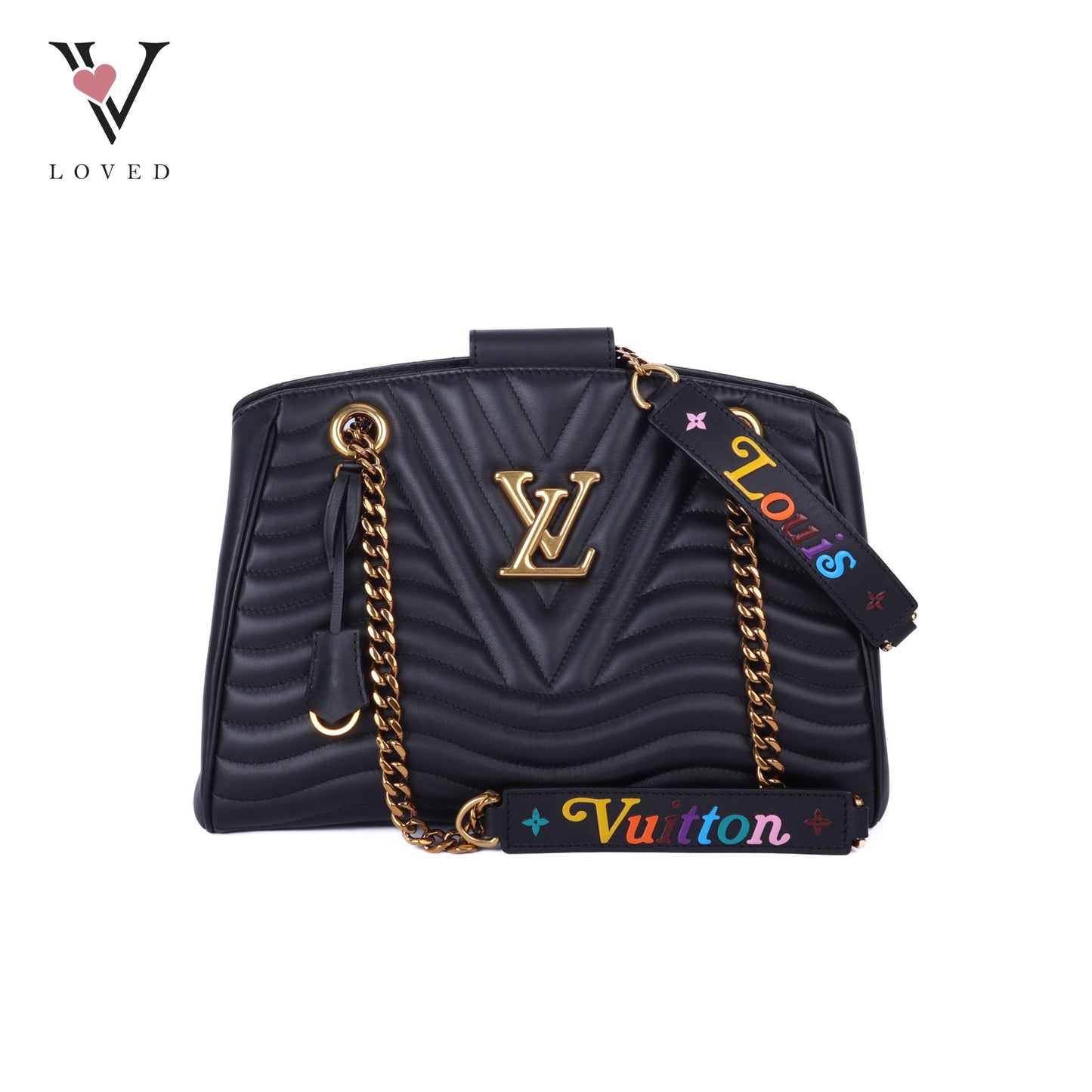 Noir Calf Leather New Wave Chain Tote Bag