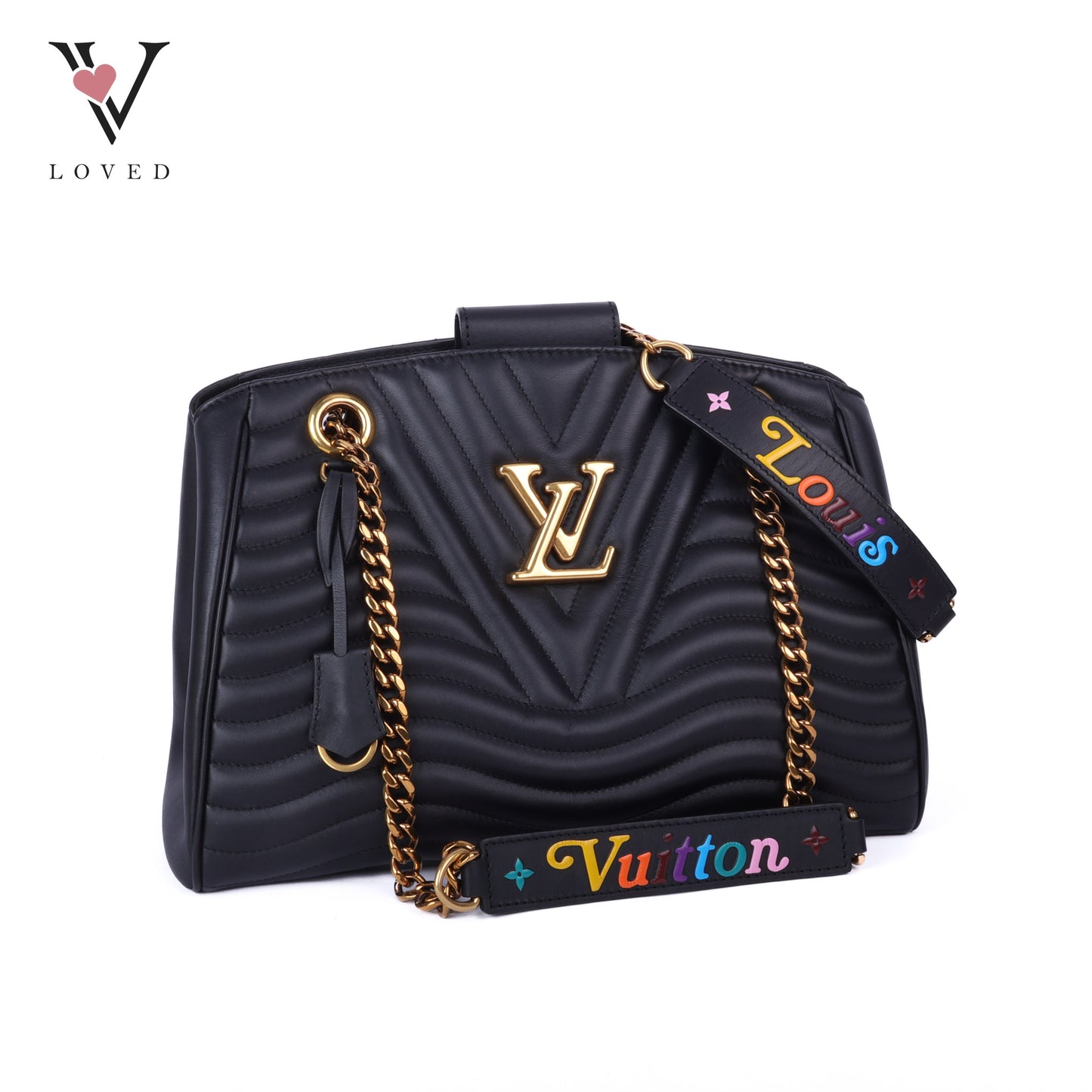 Noir Calf Leather New Wave Chain Tote Bag