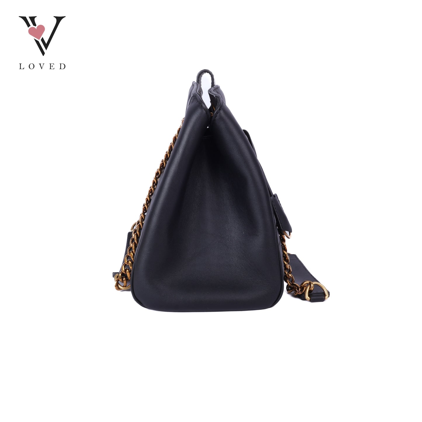 Noir Calf Leather New Wave Chain Tote Bag