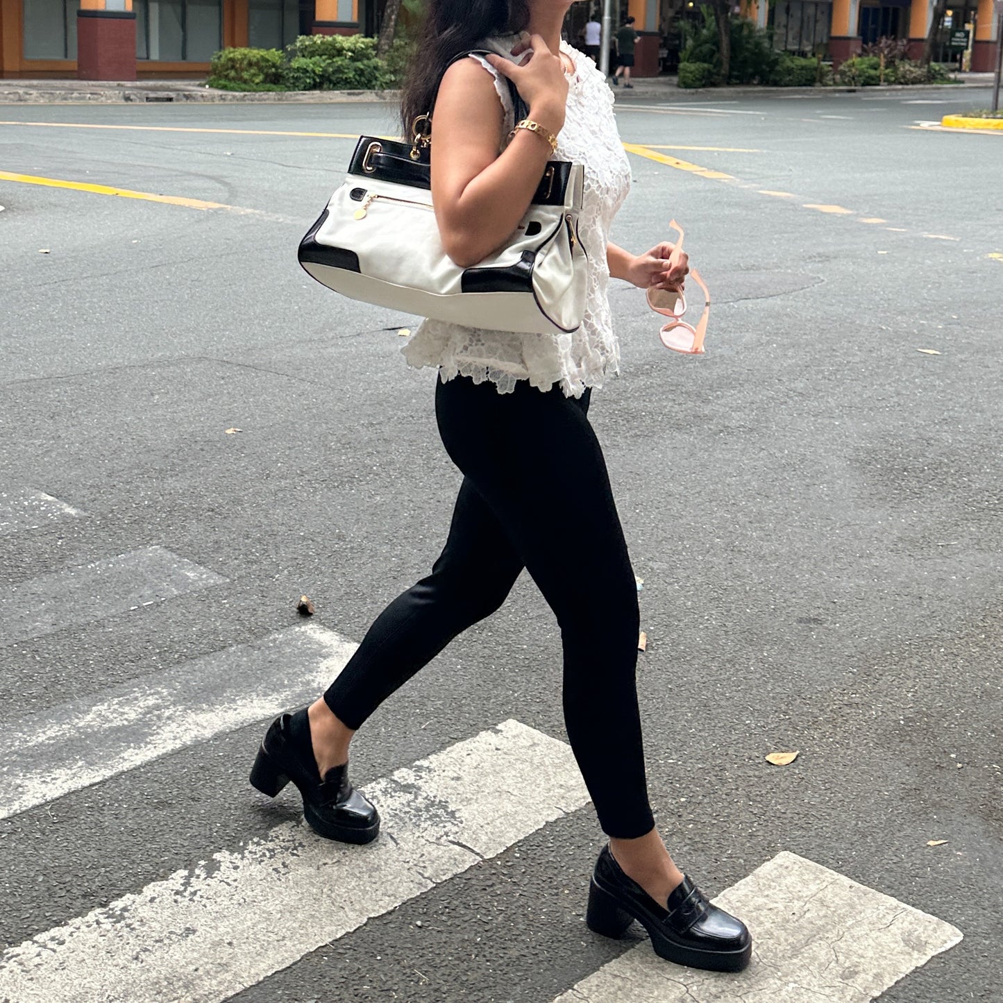 Two Tone Lune Satchel Handbag