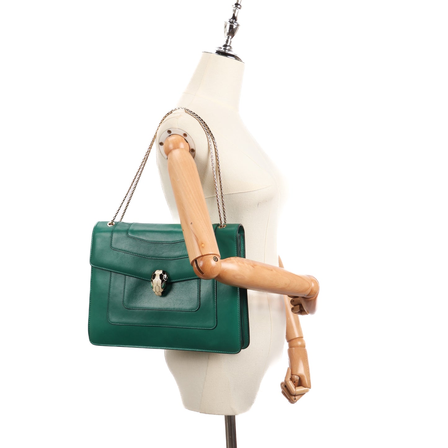 Serpenti Forever In Green Leather Shoulder Bag