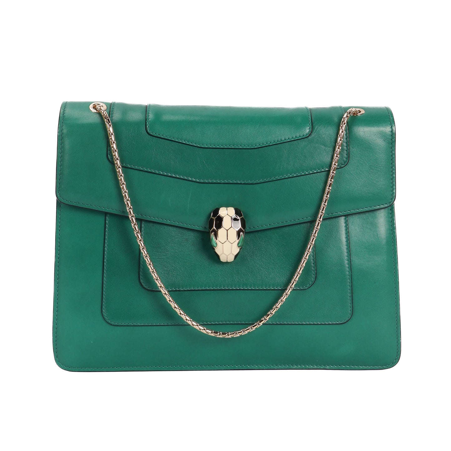 Serpenti Forever In Green Leather Shoulder Bag