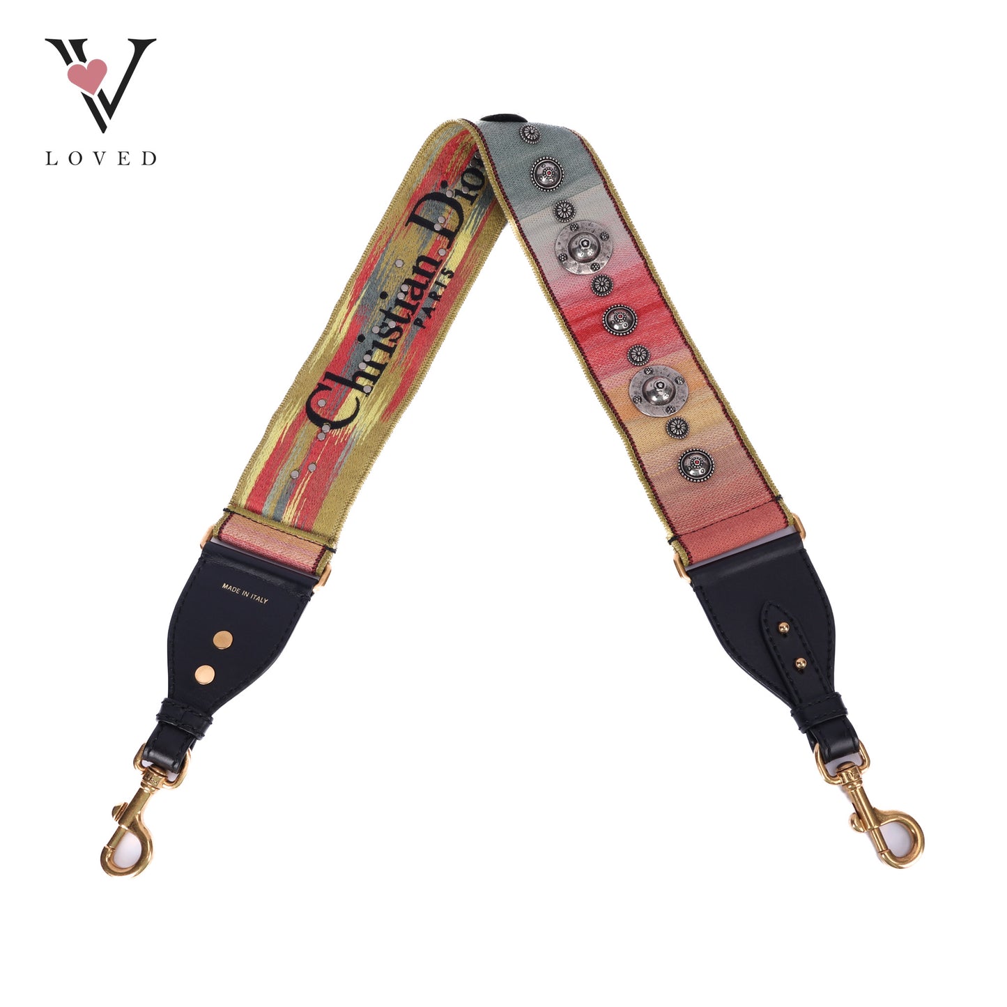 Embroidered Canvas Studded Shoulder Strap In Multicolor