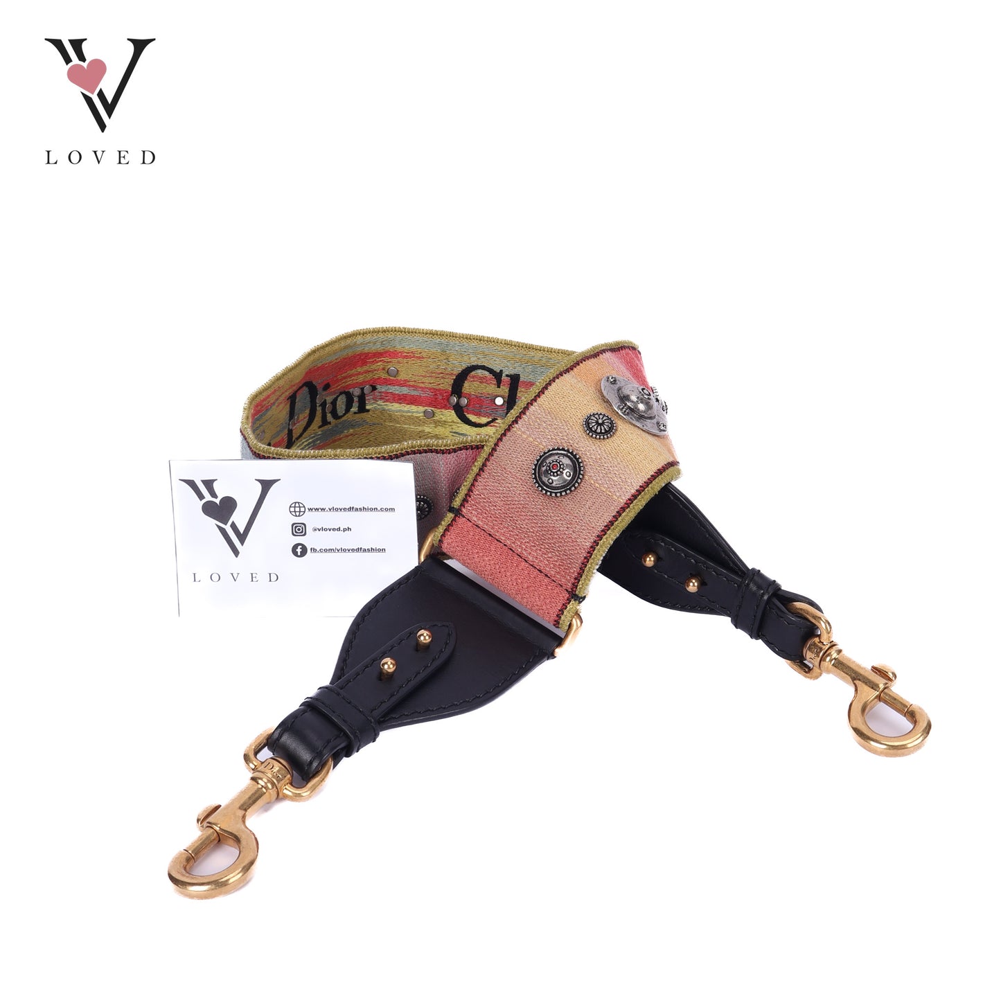 Embroidered Canvas Studded Shoulder Strap In Multicolor