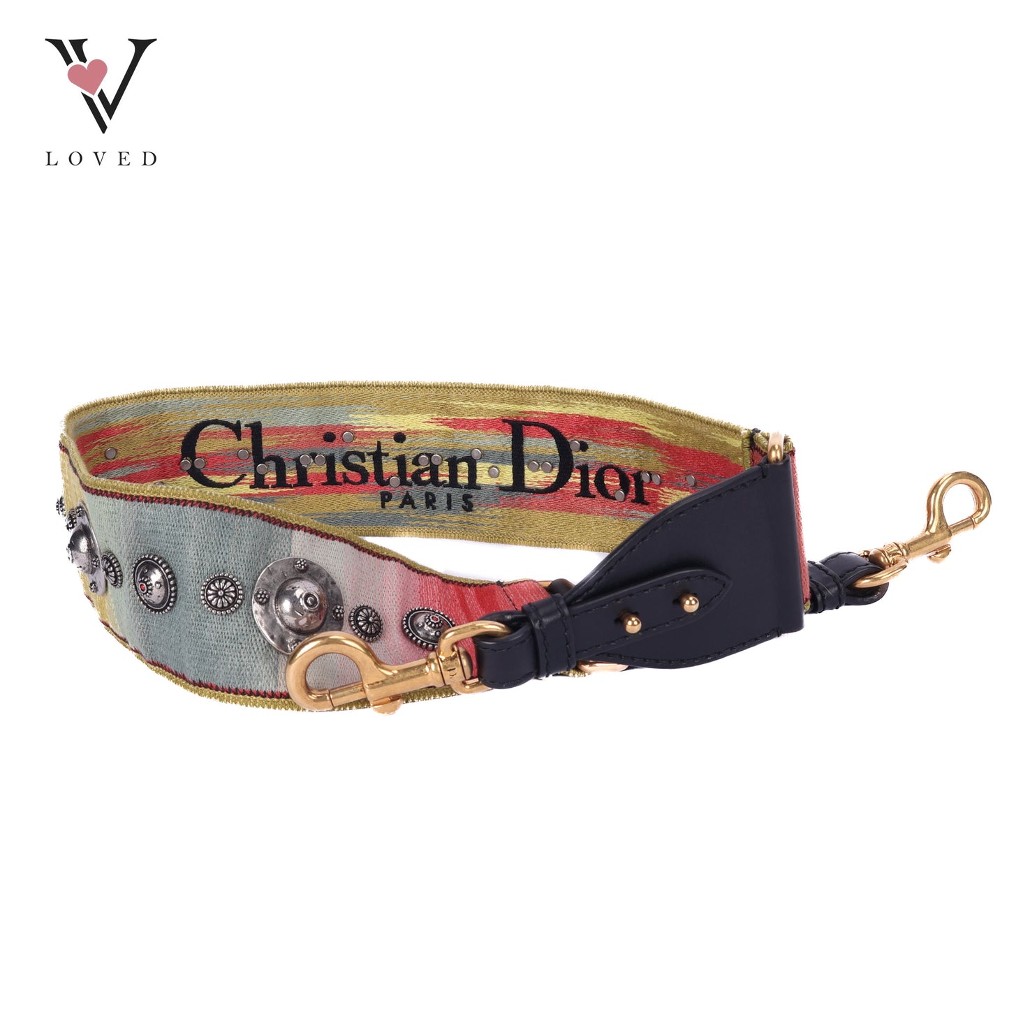 Embroidered Canvas Studded Shoulder Strap In Multicolor